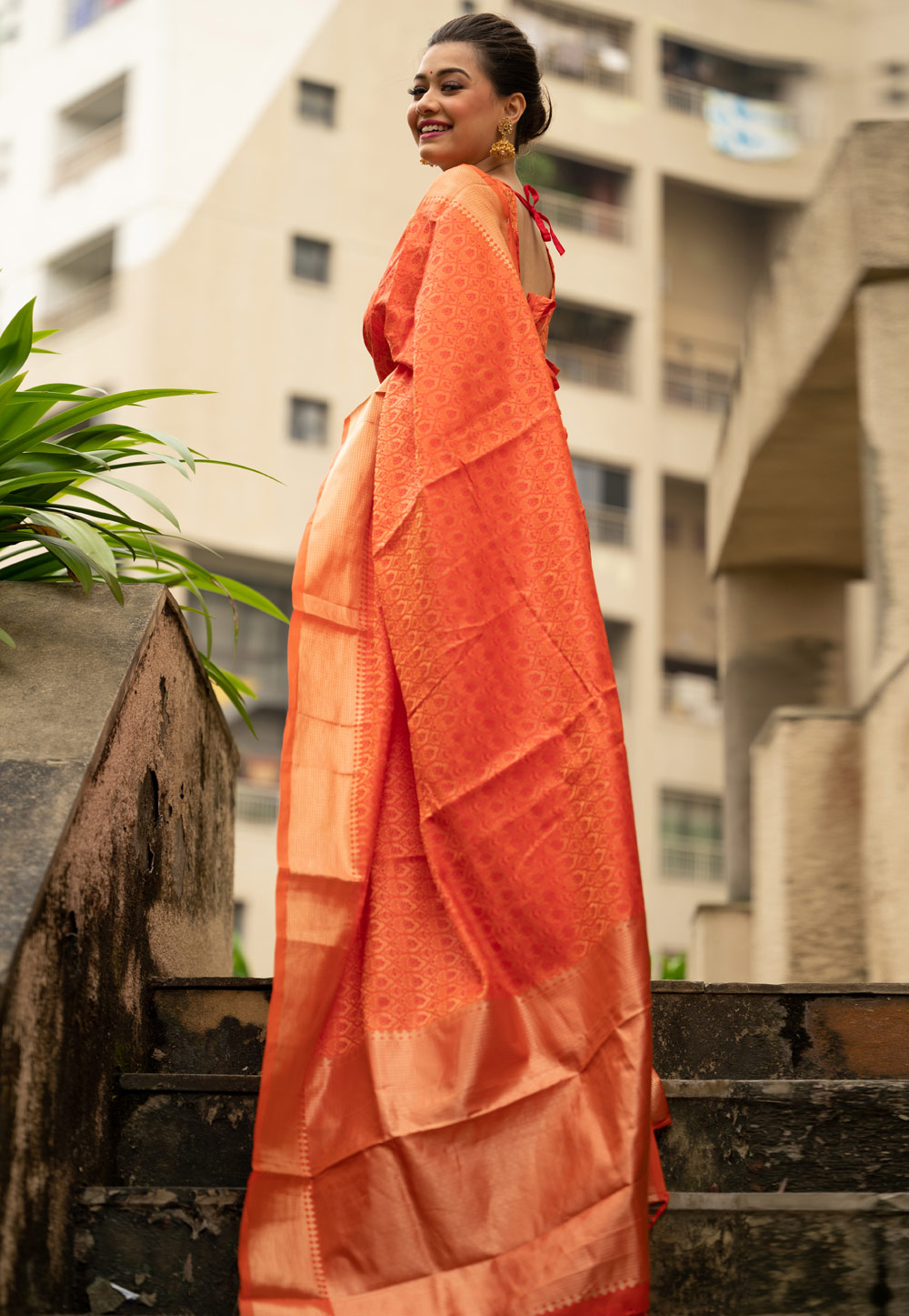 Orange Banarasi Silk Festival Wear Saree 237864