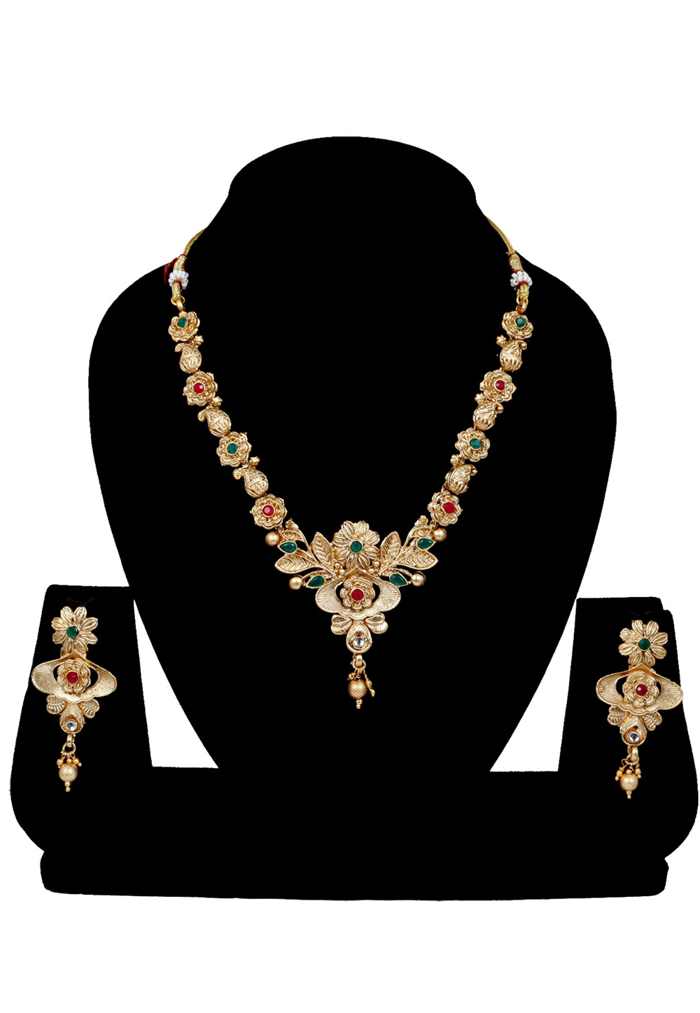Green Alloy Austrian Diamonds and Kundan Necklace With Earrings 272659