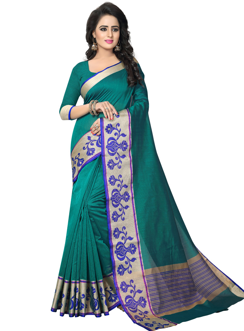 Teal Banarasi Silk Saree With Blouse 120399