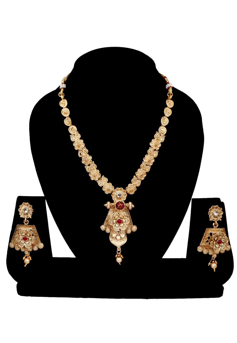 Golden Alloy Austrian Diamonds and Kundan Necklace With Earrings 272660