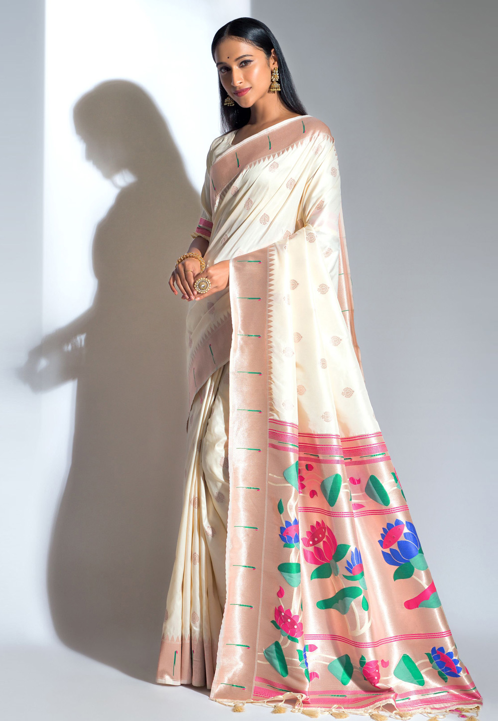 Off White Banarasi Silk Festival Wear Saree 238855