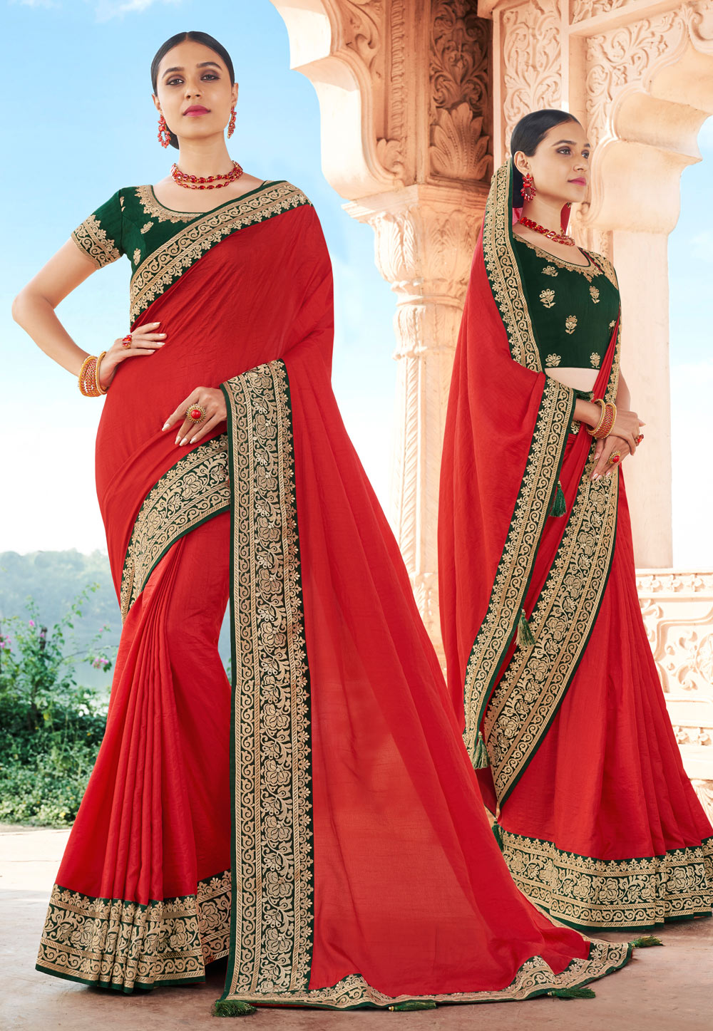 Red Silk Festival Wear Saree 225760