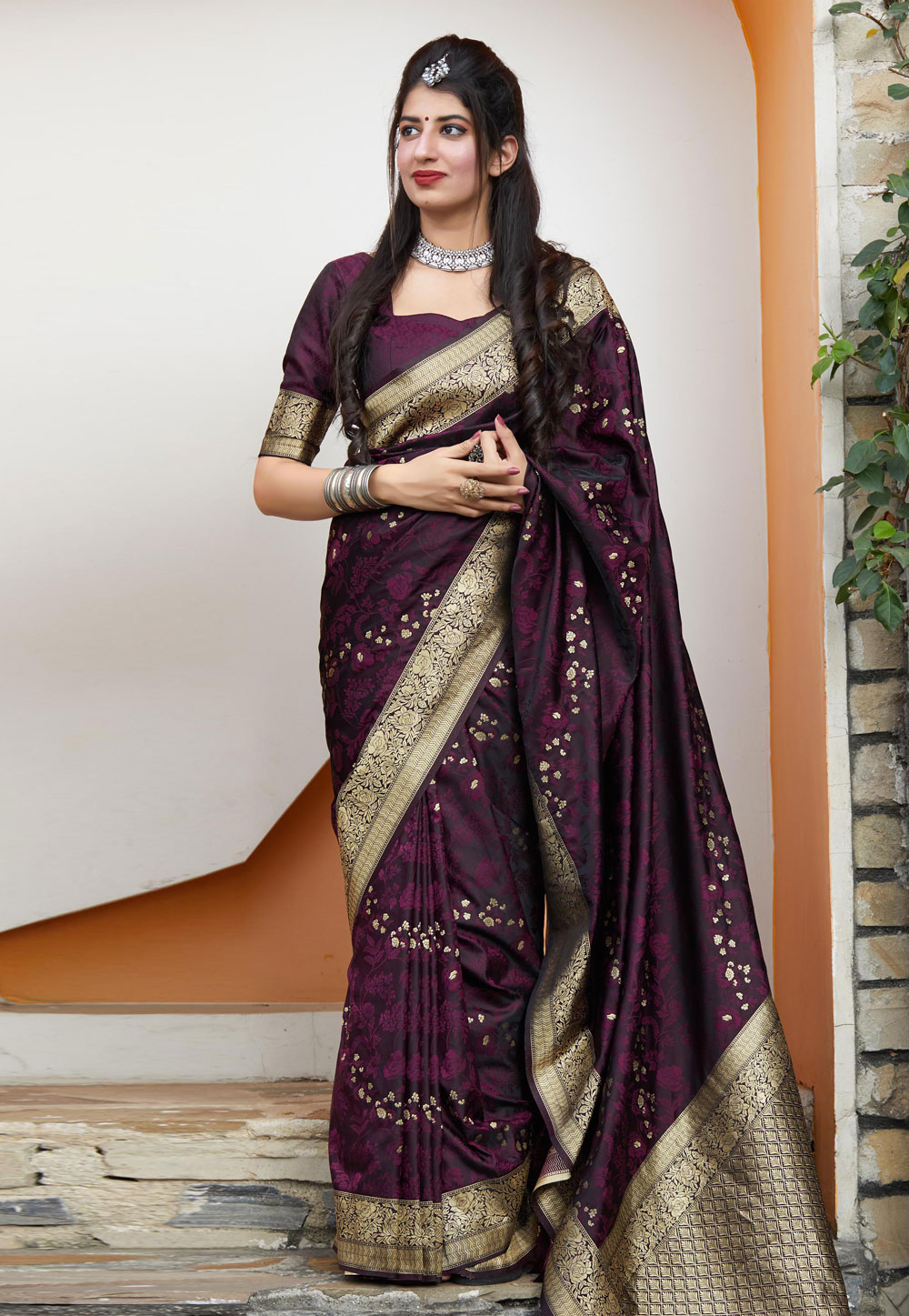 Purple Banarasi Silk Saree With Blouse 213889