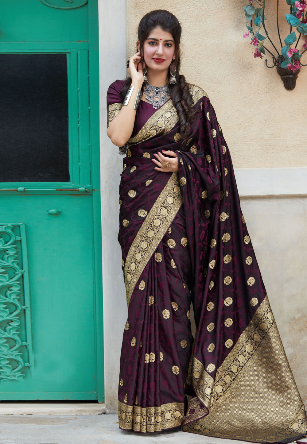 Purple Banarasi Silk Festival Wear Saree 213890