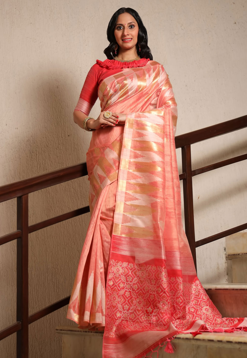 Pink Tussar Silk Saree With Blouse 239325