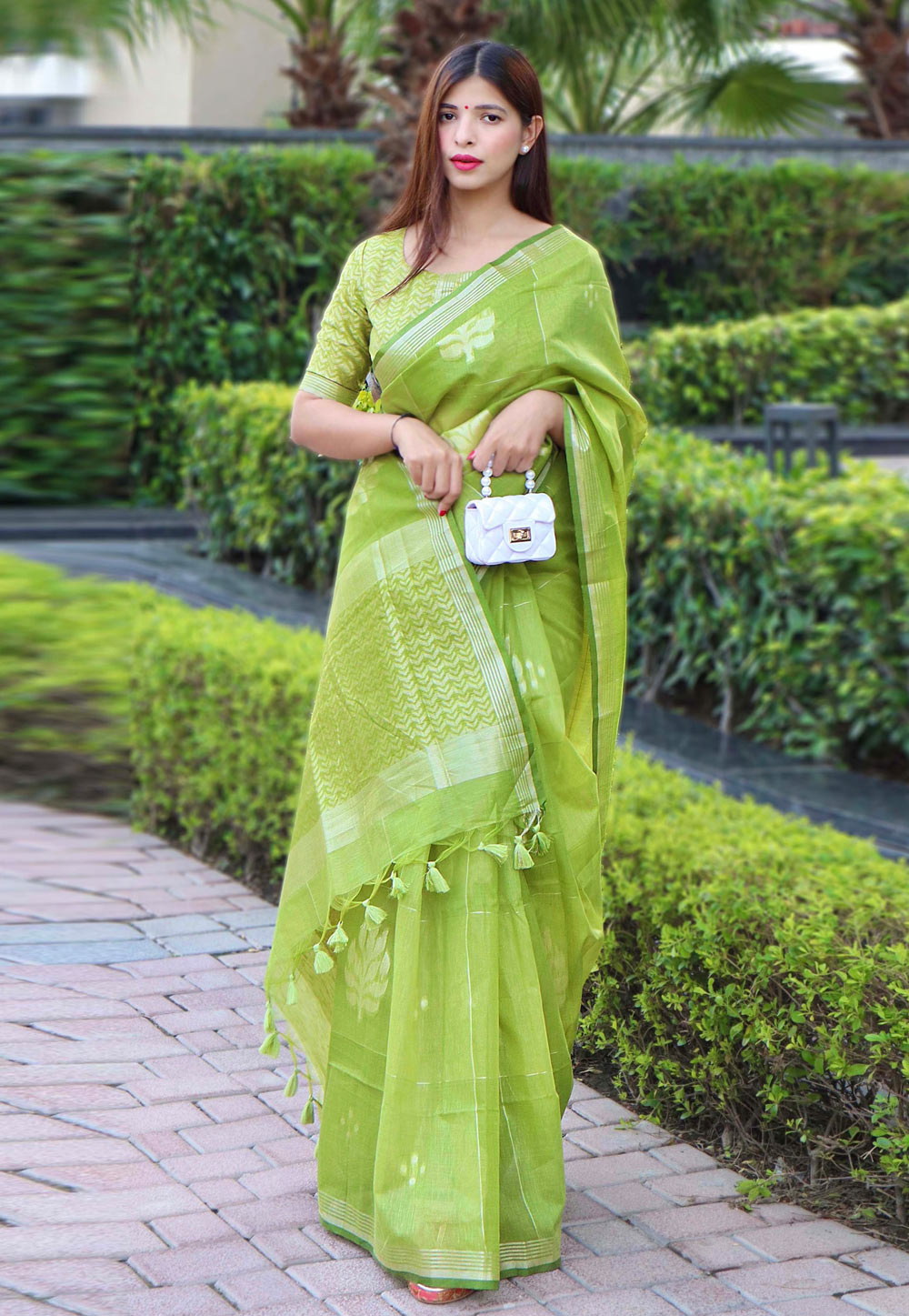 Light Green Linen Festival Wear Saree 239319