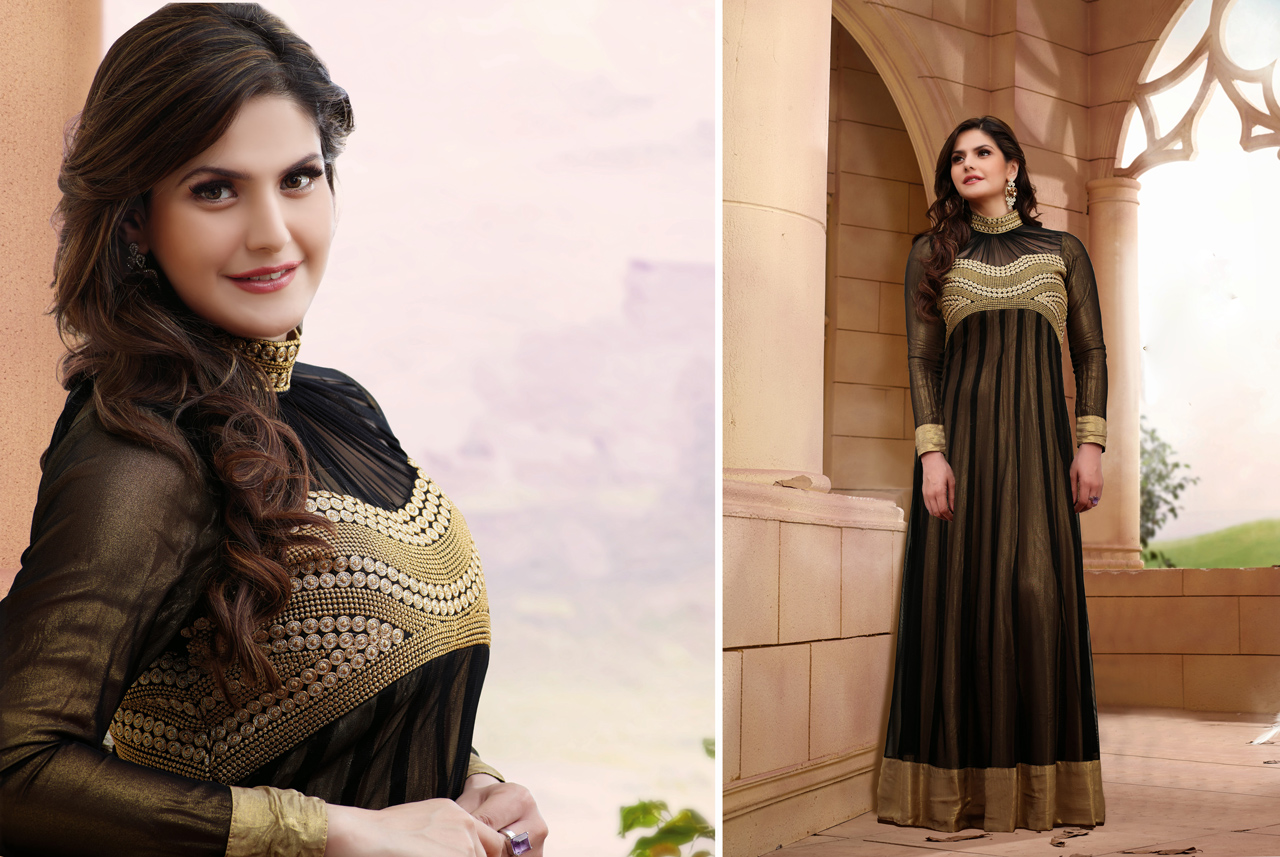 Zarine Khan Black Abaya Style Anarkali Suit 36704