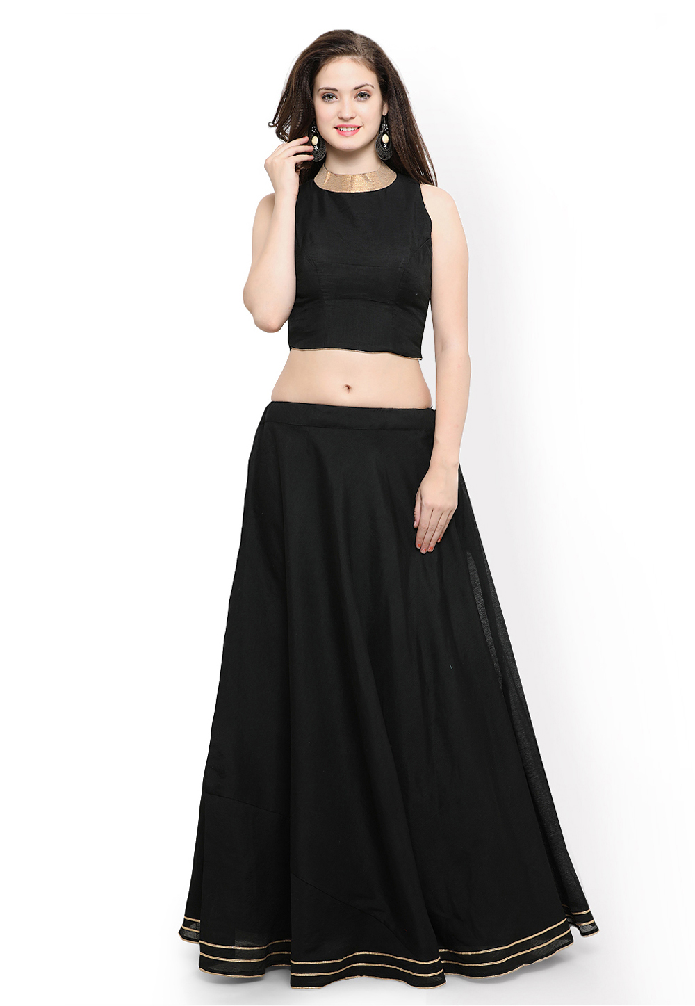 Black Cotton Lehenga Skirt 216531