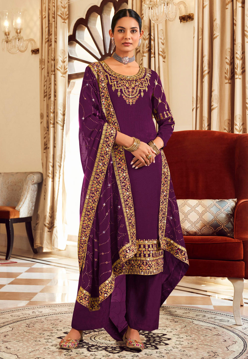 Purple Silk Palazzo Suit 265535