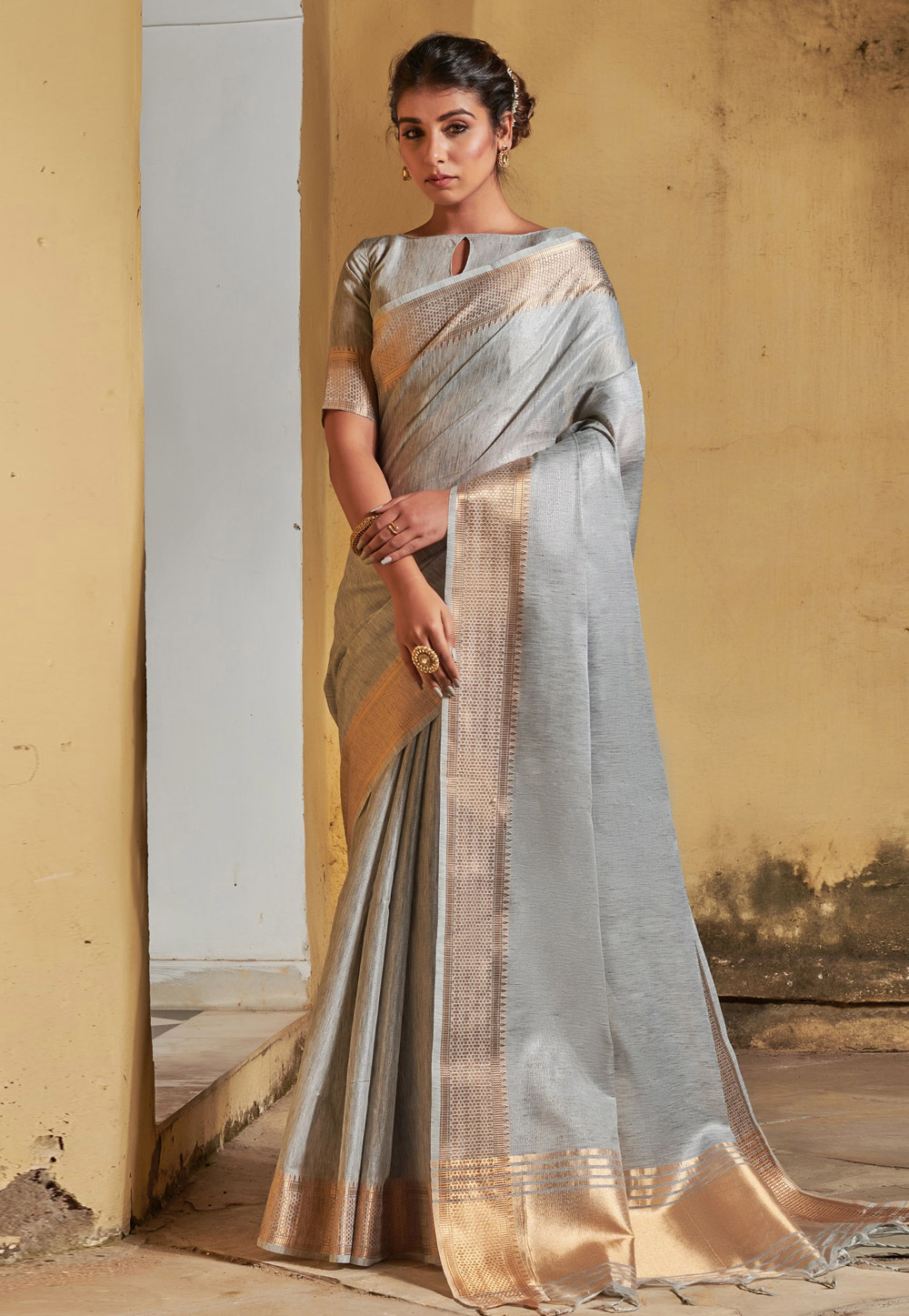 Grey Banarasi Silk Festival Wear Saree 241453