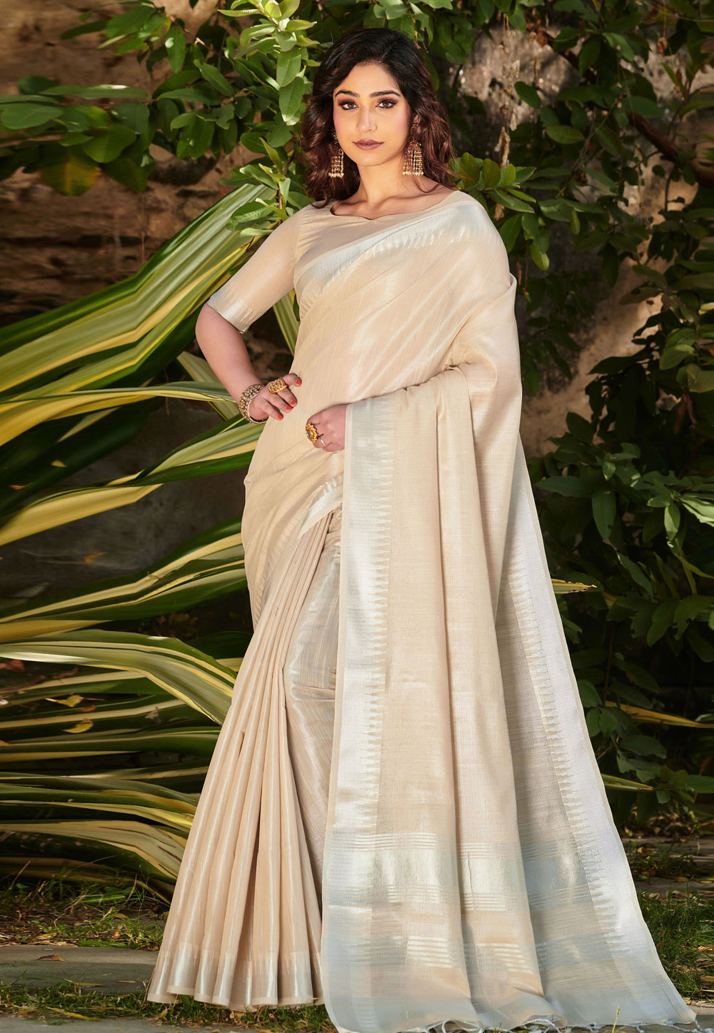 Cream Banarasi Silk Festival Wear Saree 241458