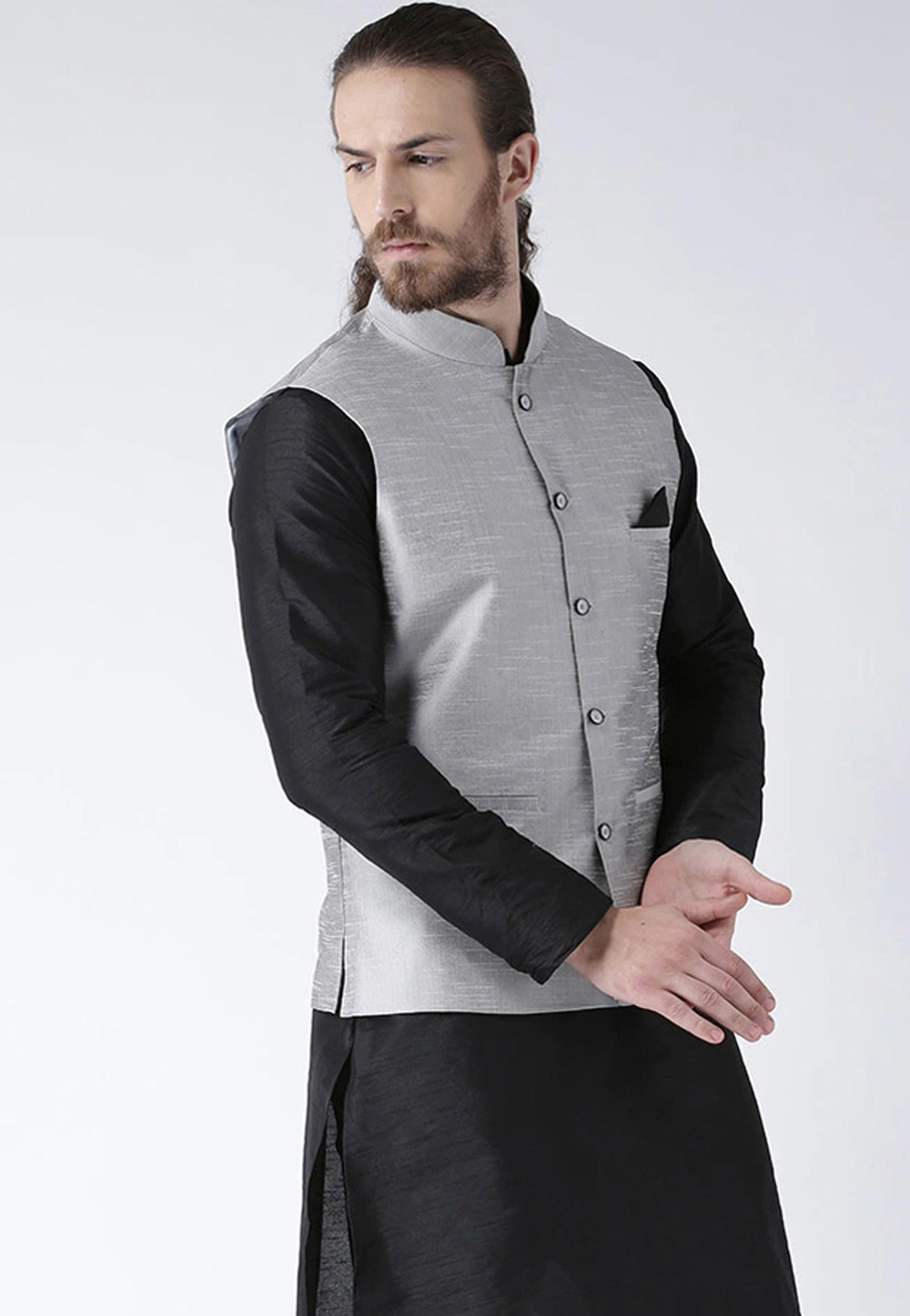 Grey Color Classic And Casual Linen Nehru Jacket