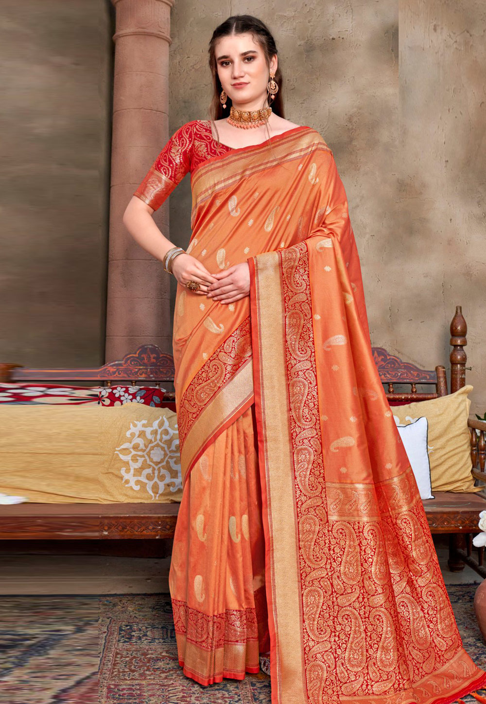 Orange Silk Saree With Blouse 265331