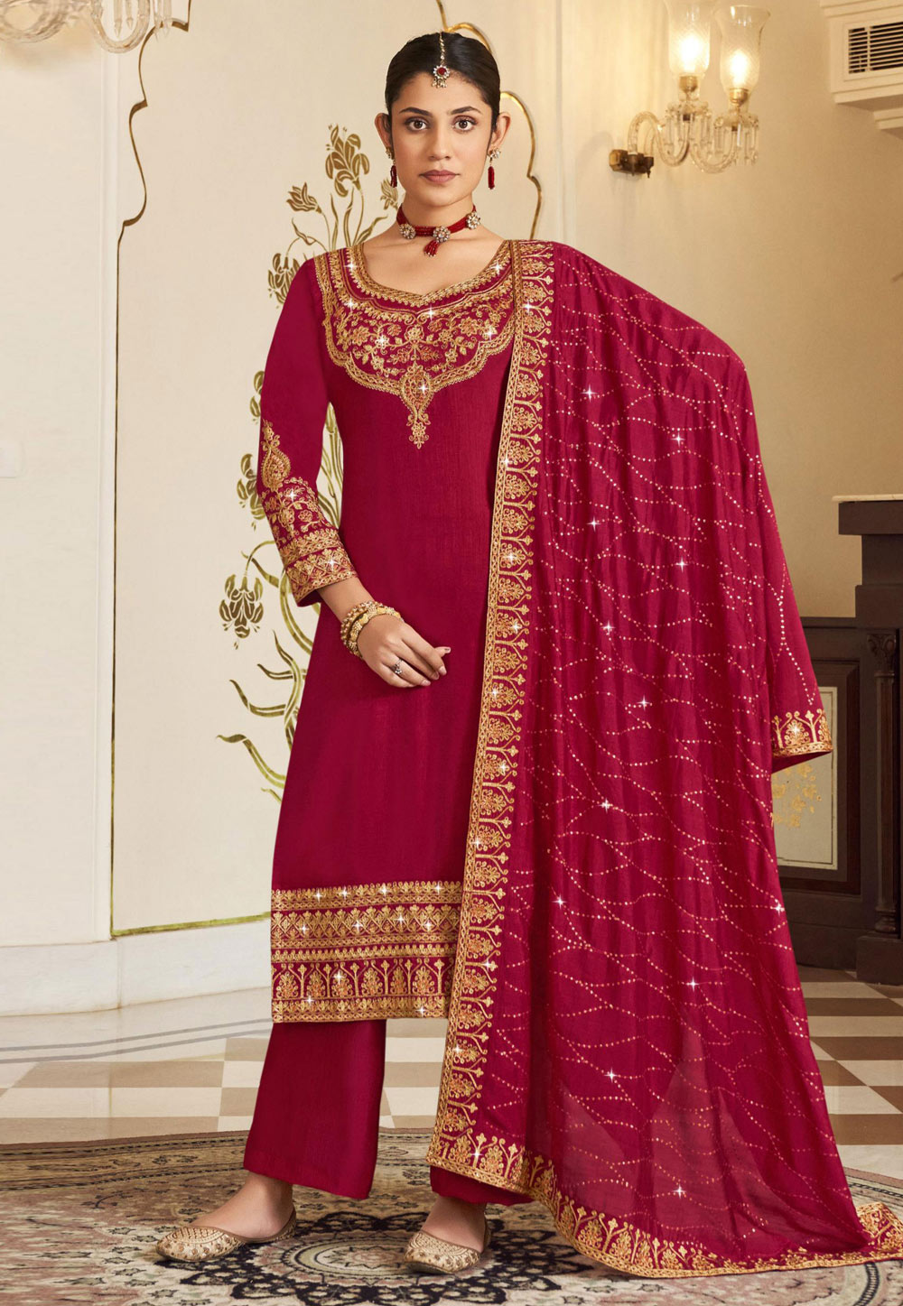 Magenta Silk Pakistani Suit 265538