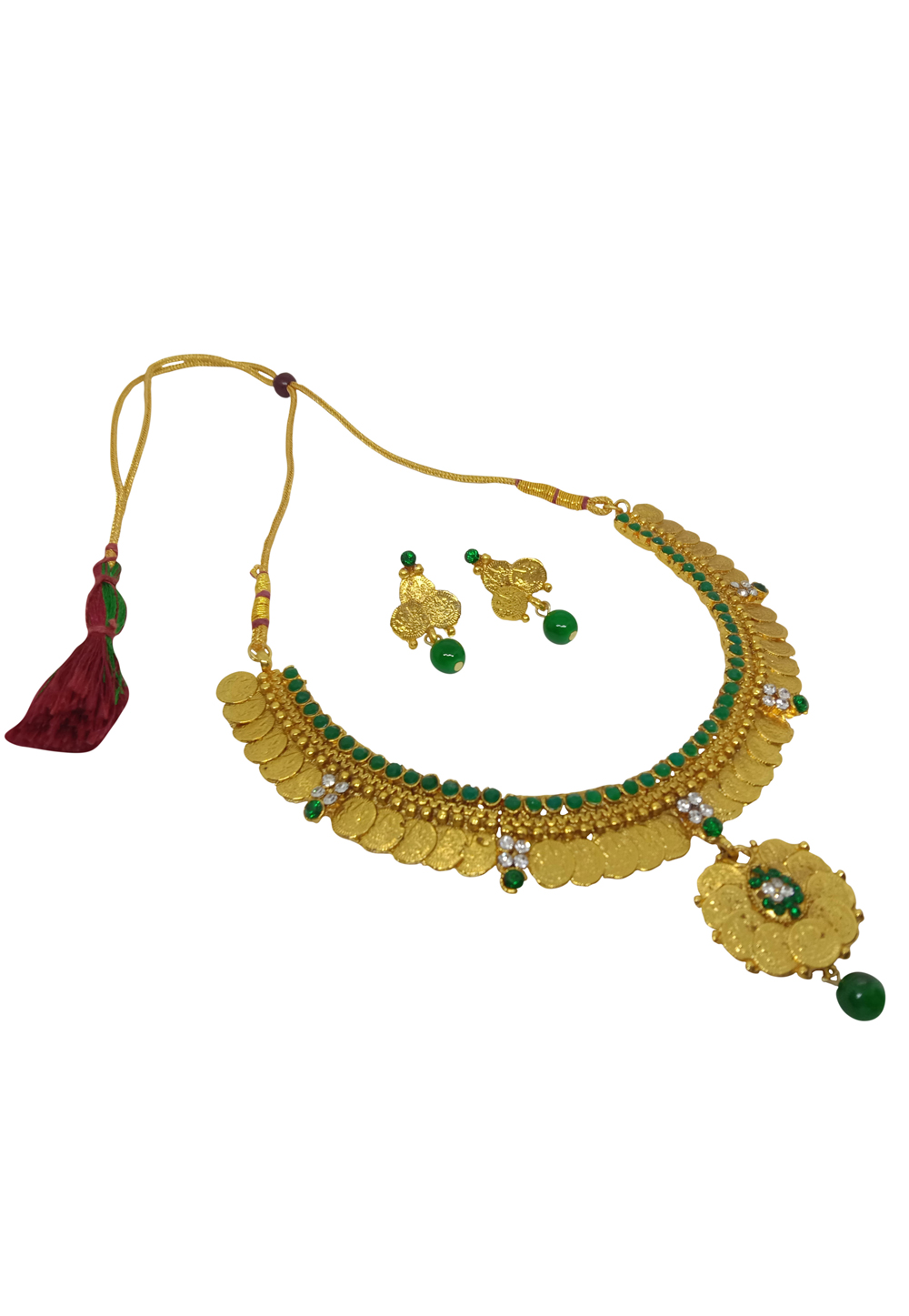 Green Alloy Austrian Diamond Necklace Set With Earrings 228732
