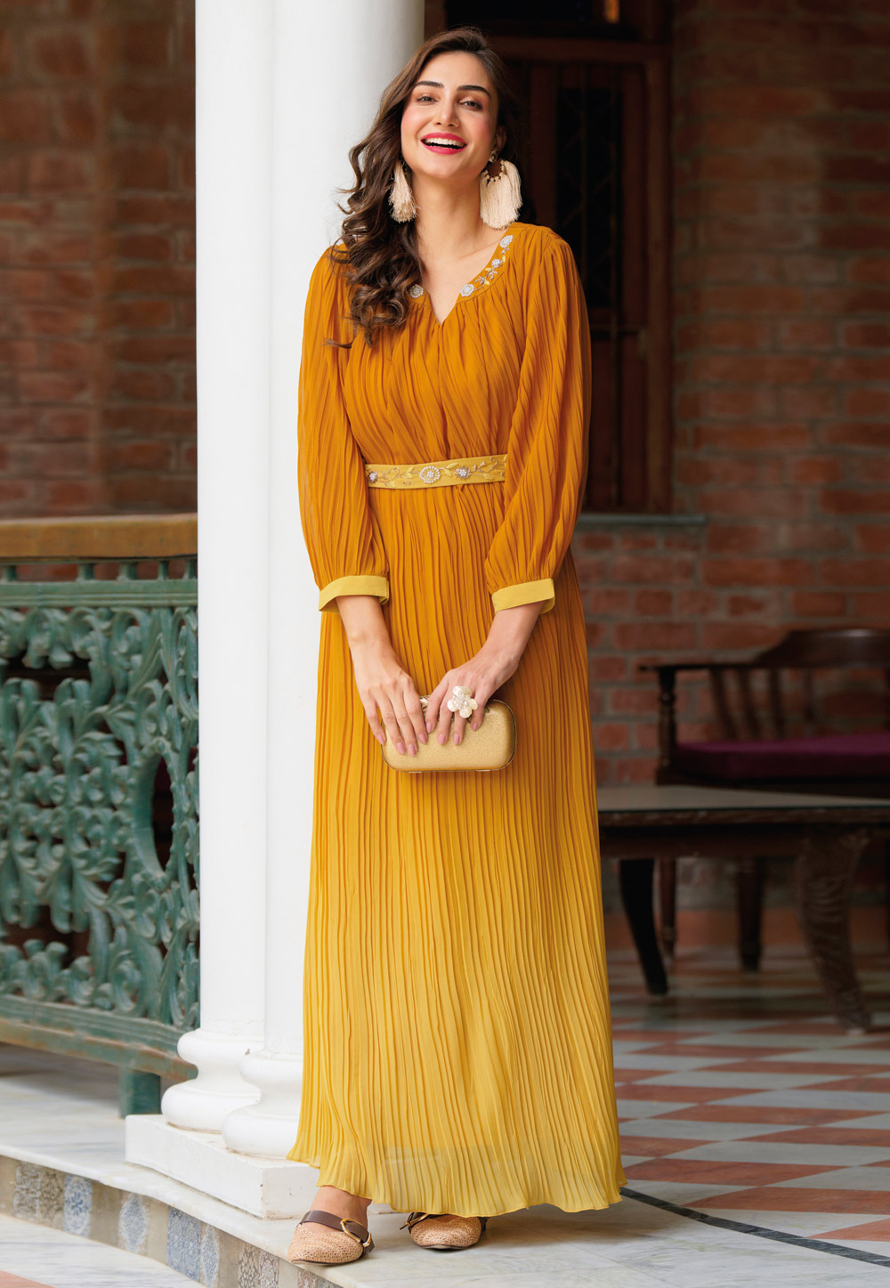 Mustard Georgette Gown 255203