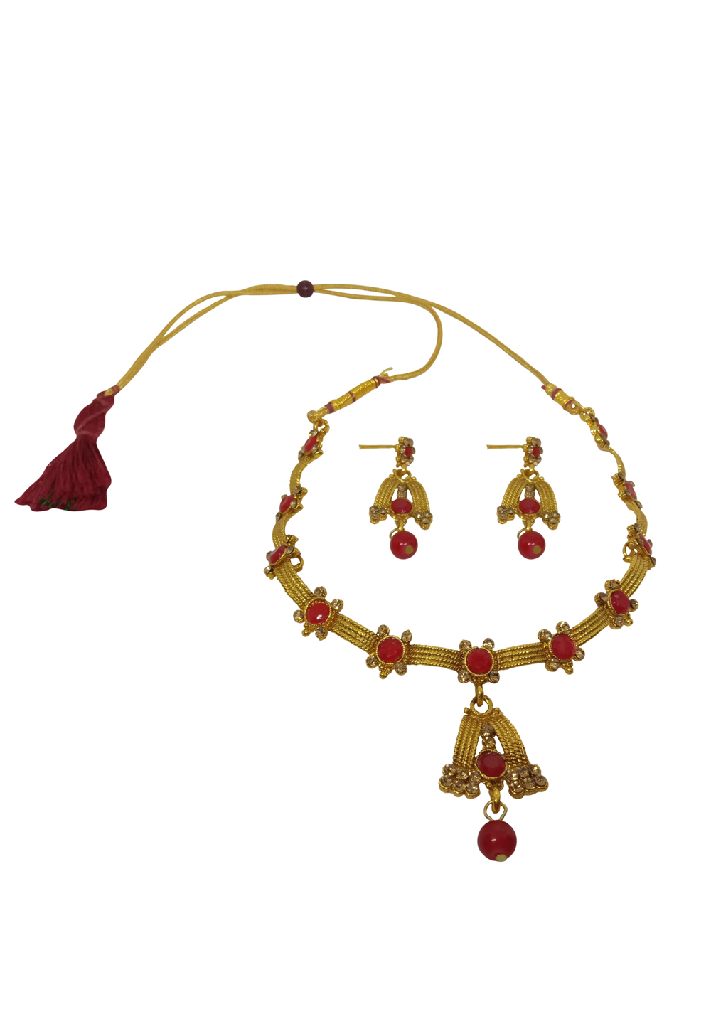 Red Alloy Austrian Diamond Necklace Set With Earrings 228738