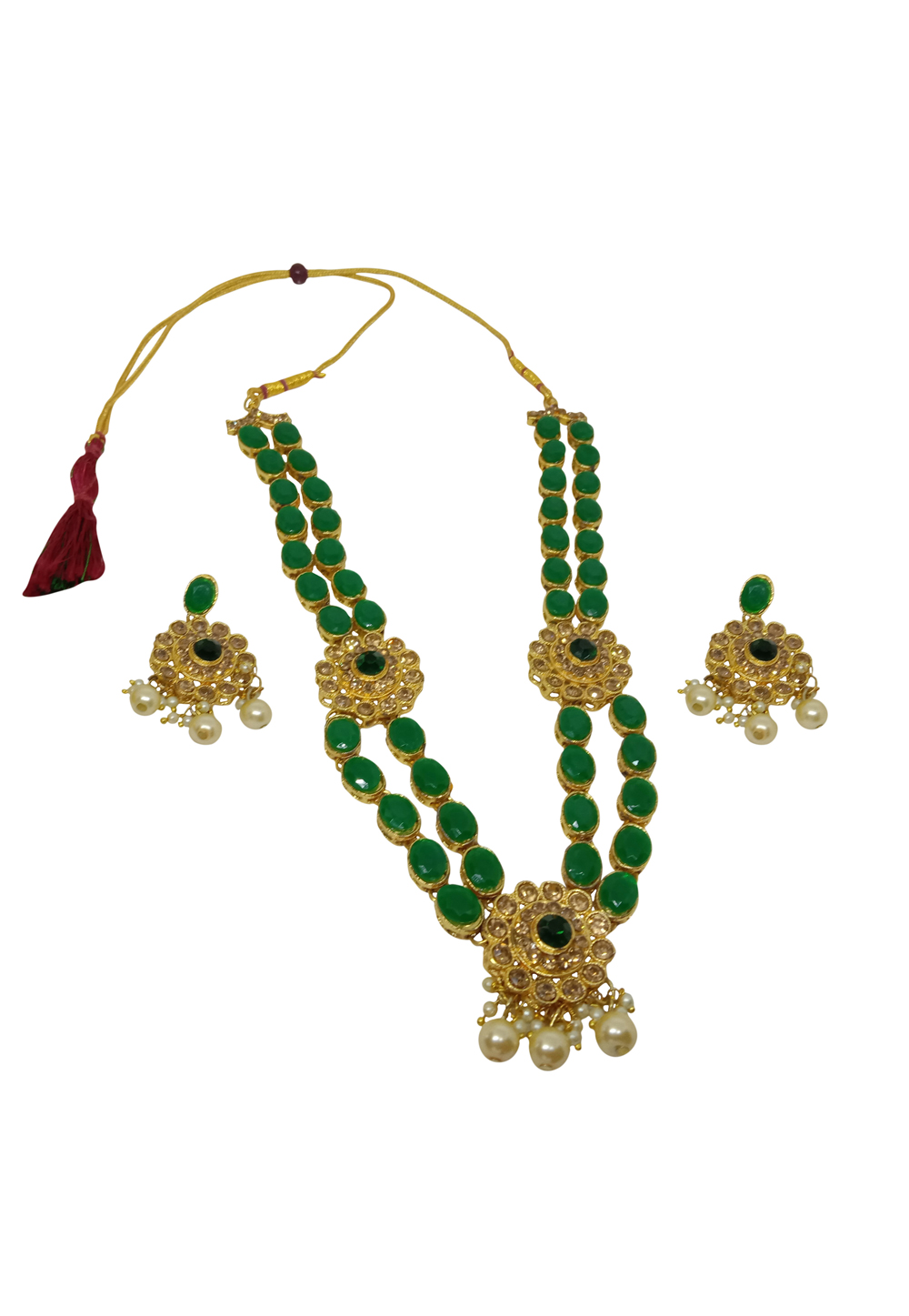Green Alloy Austrian Diamond Necklace Set With Earrings 228742