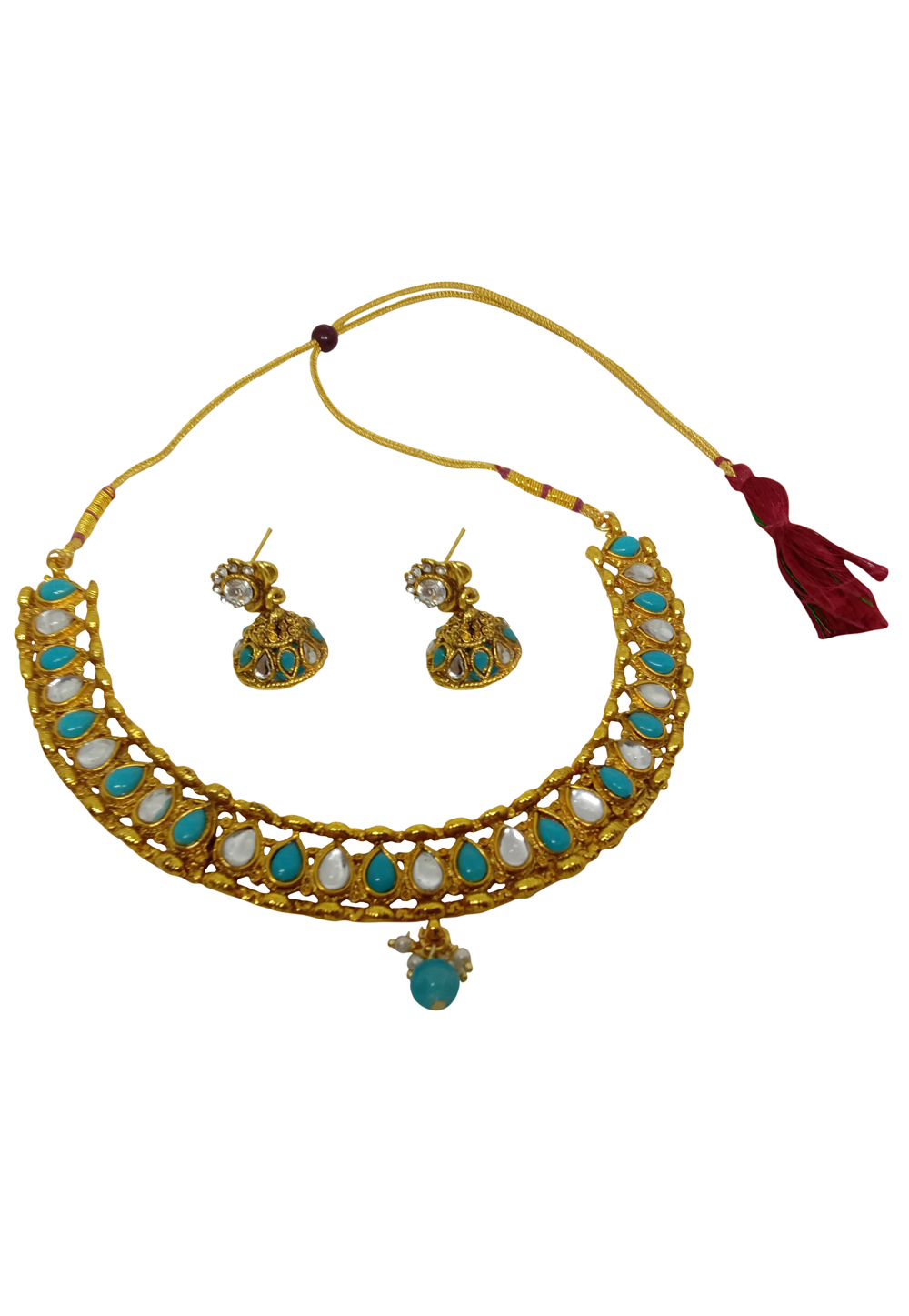 Blue Alloy Austrian Diamond Necklace Set With Earrings 228748
