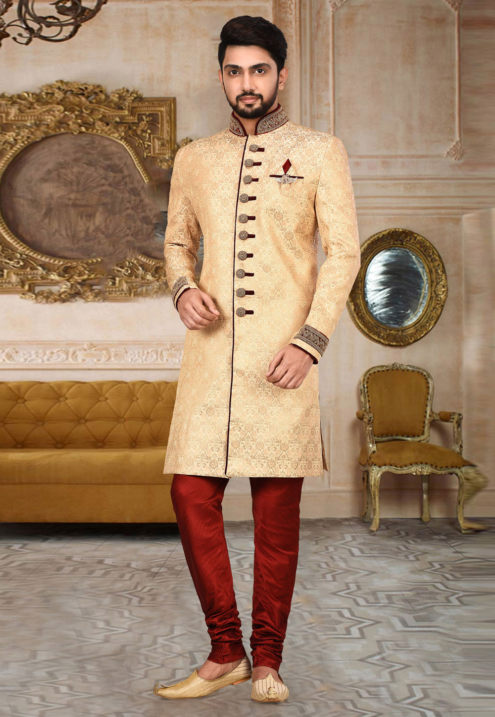 Cream Pashmina Readymade Indo Western Suit 214231