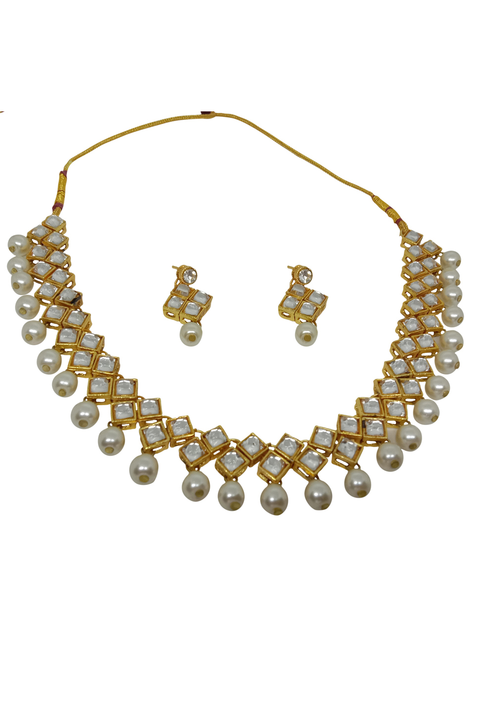 Off White Alloy Austrian Diamond Necklace Set With Earrings 228751