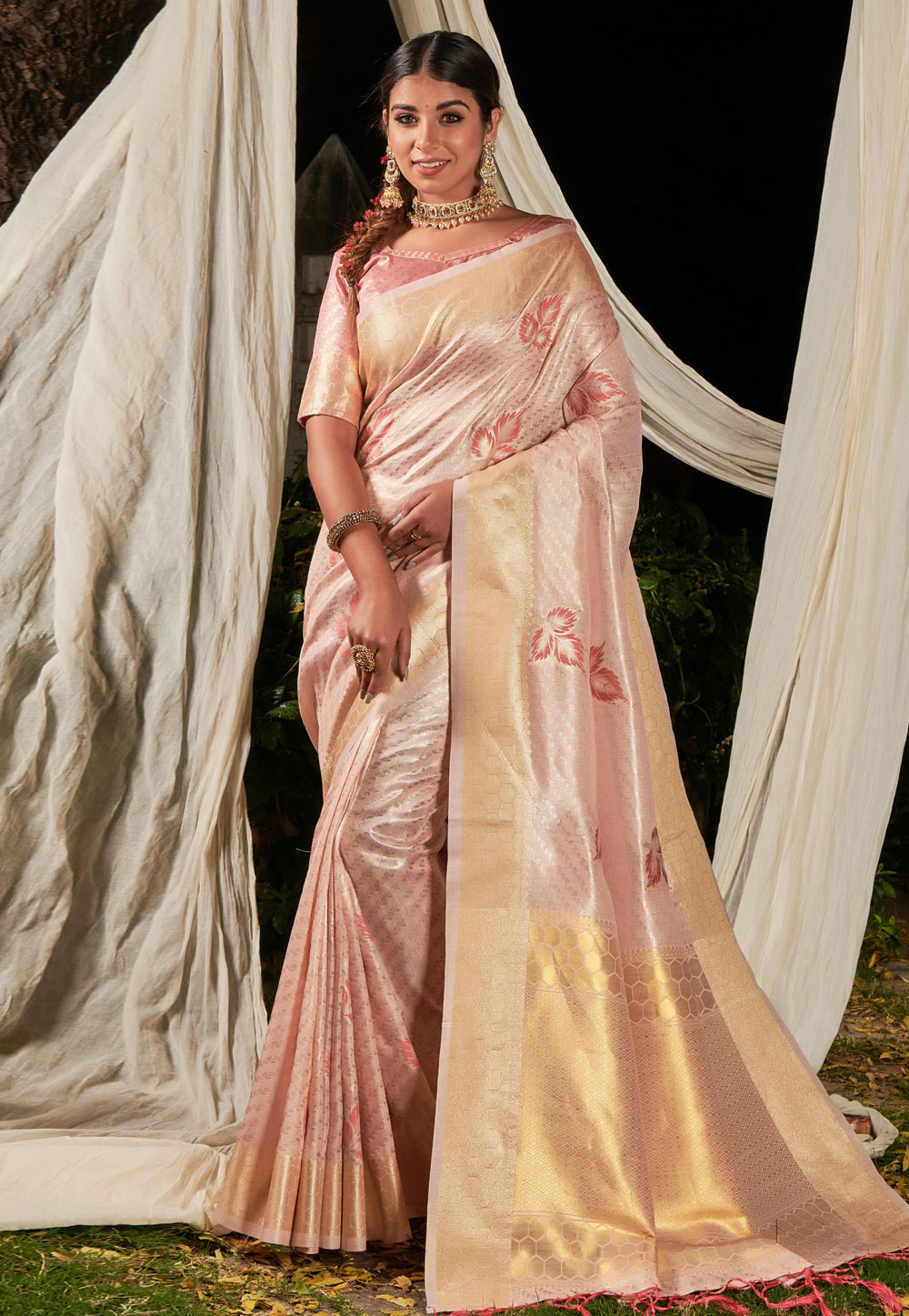 Peach Linen Saree With Blouse 244940