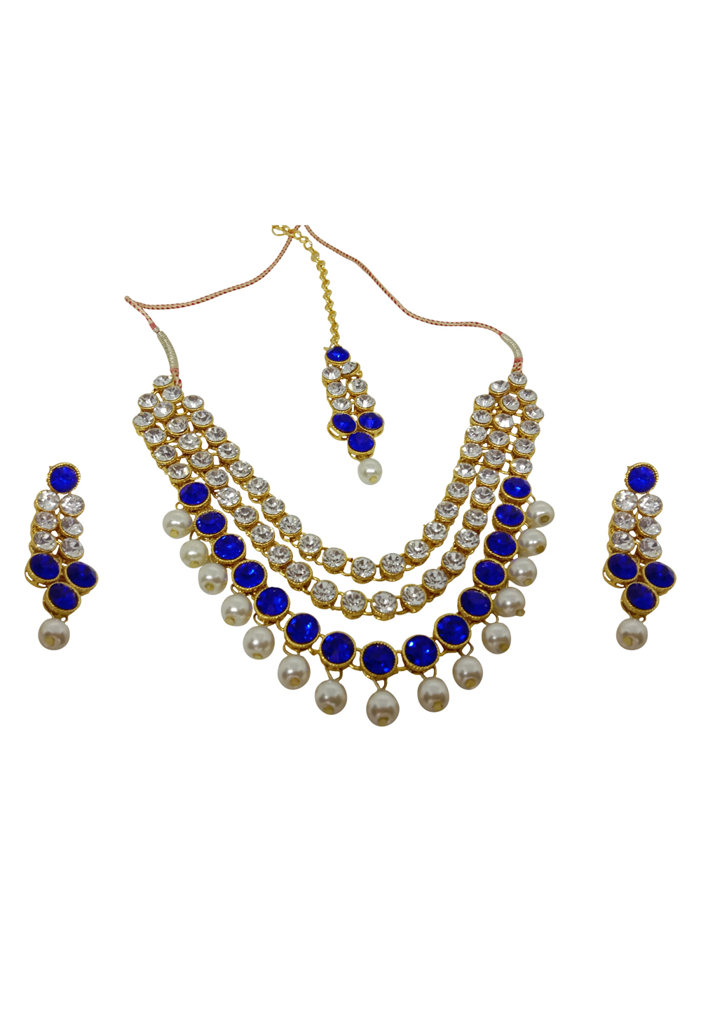 Blue Alloy Austrian Diamond Necklace Set With Earrings and Maang Tikka 228752