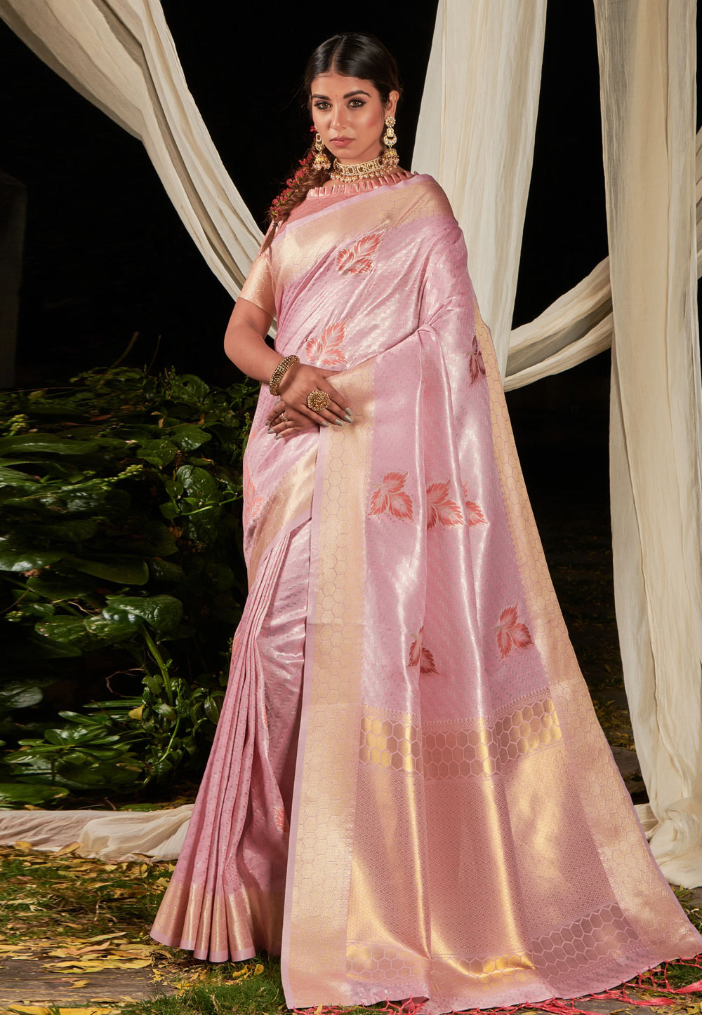 Pink Linen Saree With Blouse 244941