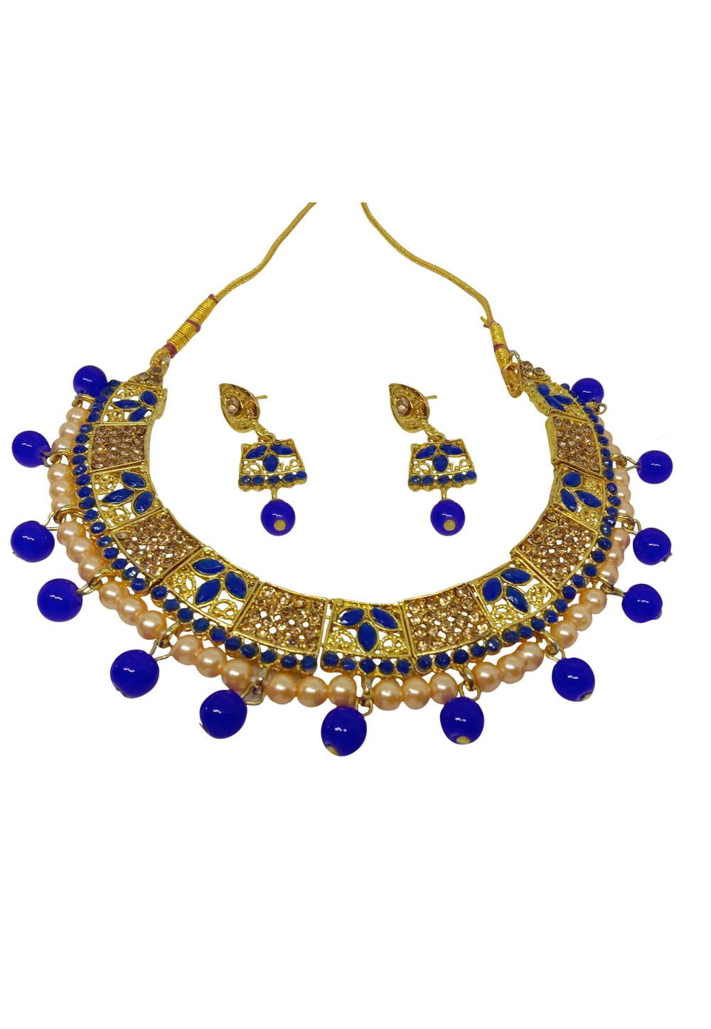 Blue Alloy Austrian Diamond Necklace Set With Earrings 228761