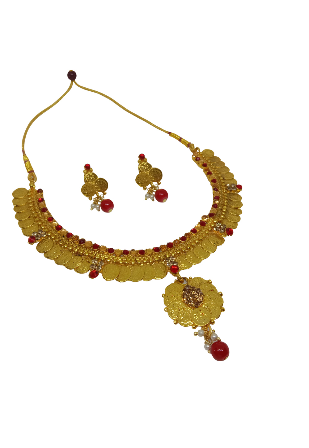 Red Alloy Austrian Diamond Necklace Set With Earrings 228766