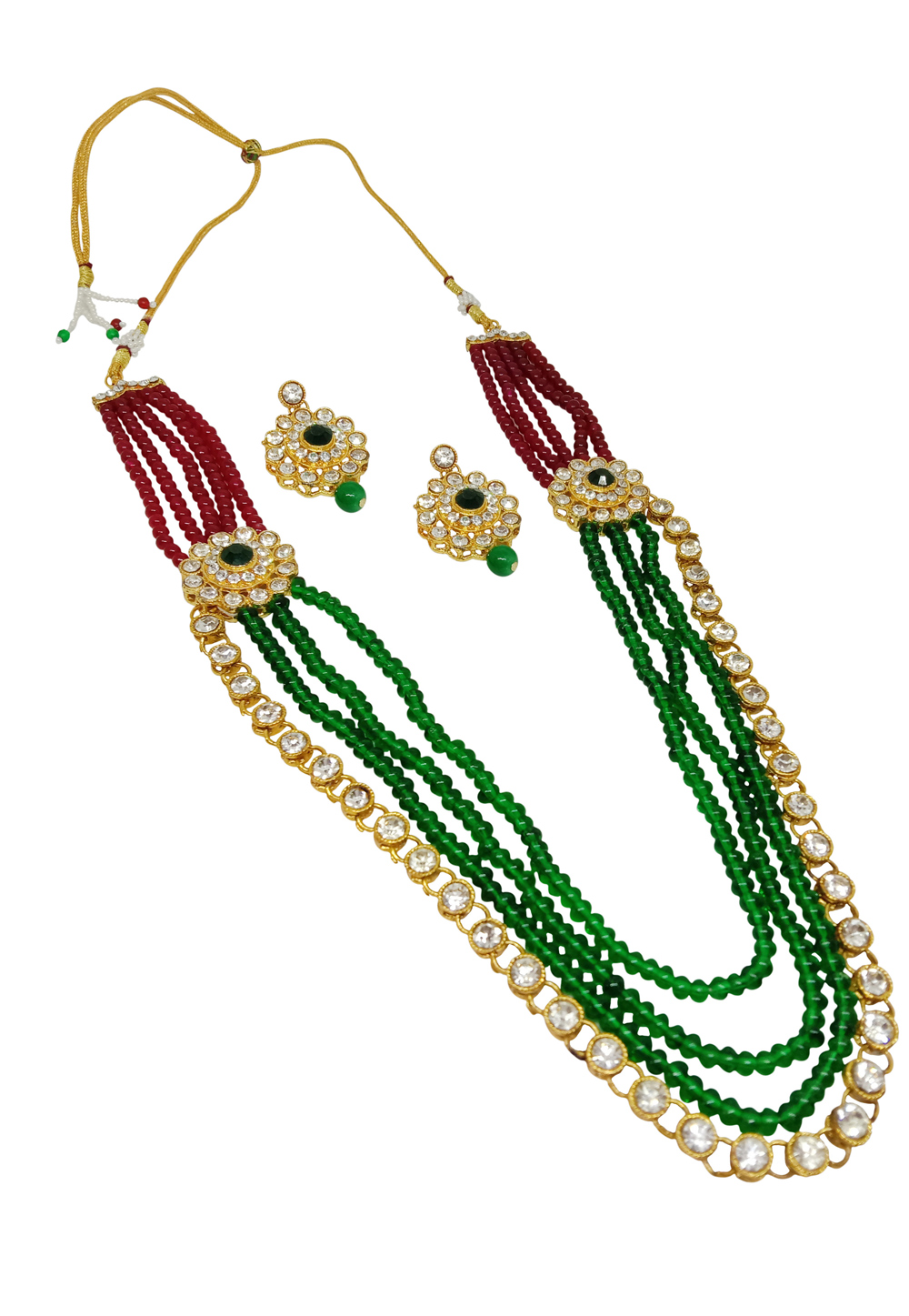 Green Alloy Austrian Diamond Necklace Set With Earrings 228770