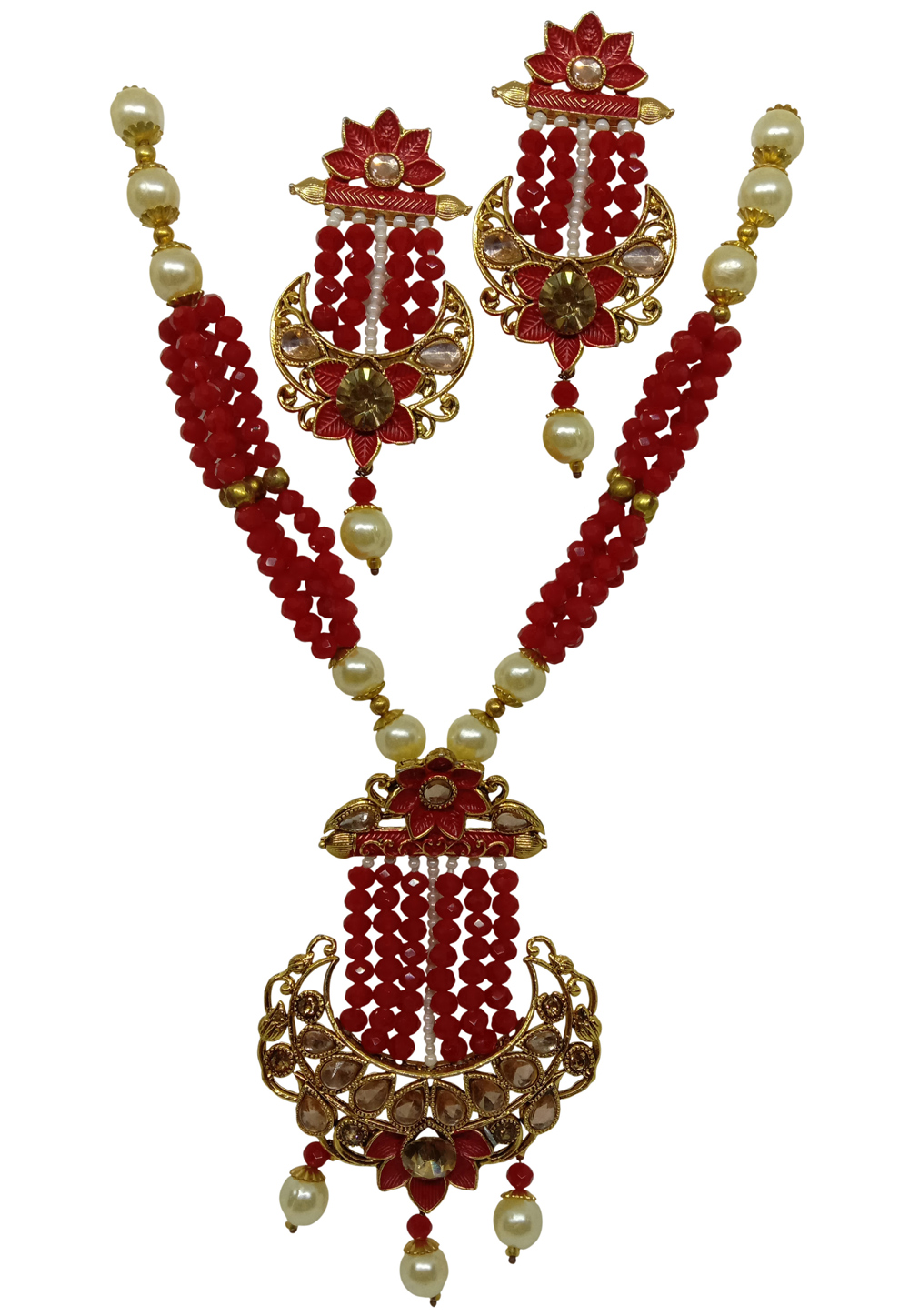 Maroon Alloy Austrian Diamond Necklace Set With Earrings 228771