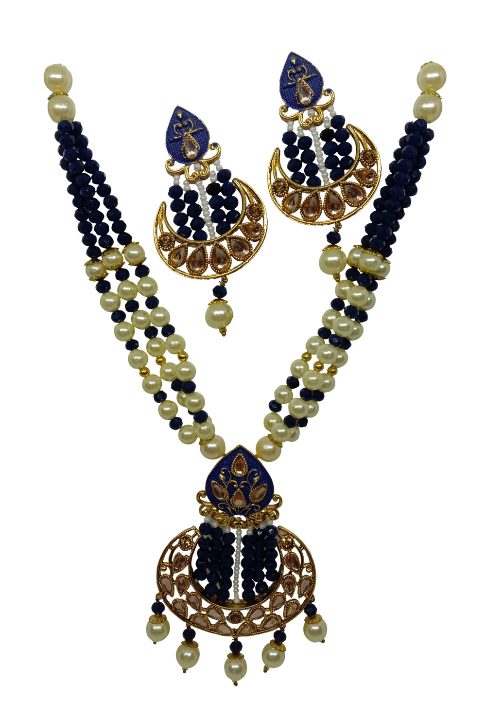 Blue Alloy Austrian Diamond Necklace Set With Earrings 228772