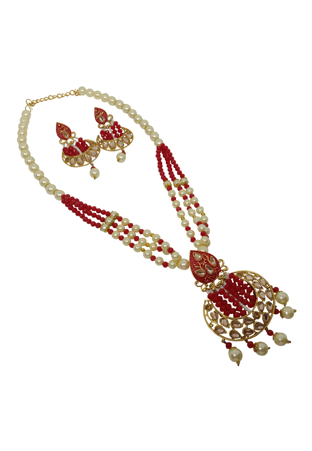 Red Alloy Austrian Diamond Necklace Set With Earrings 228773