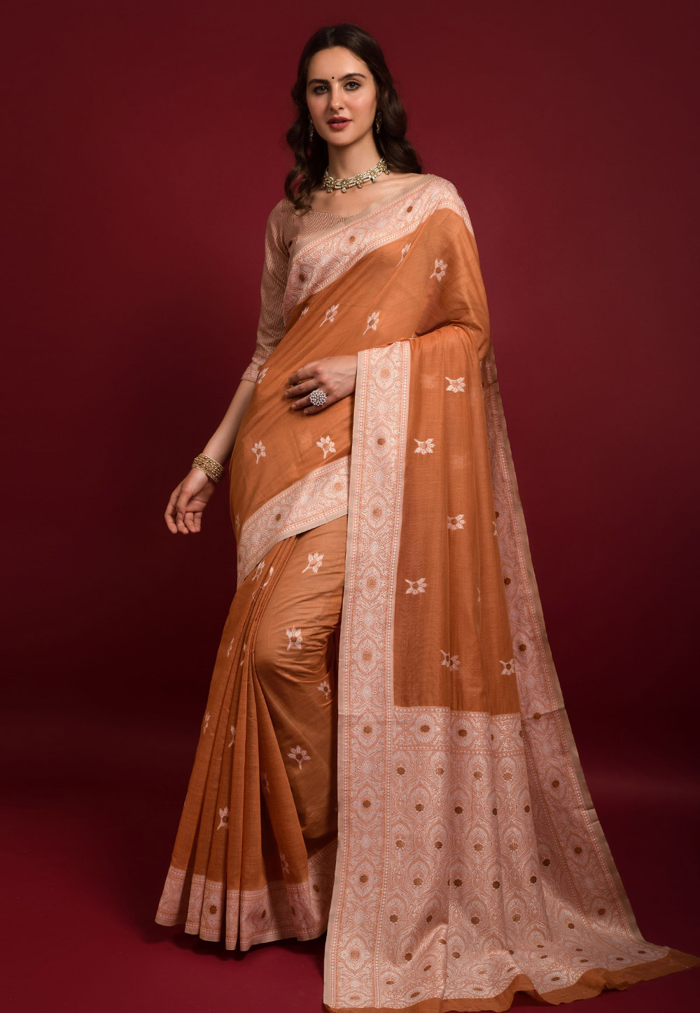 Orange Banarasi Silk Saree With Blouse 245610