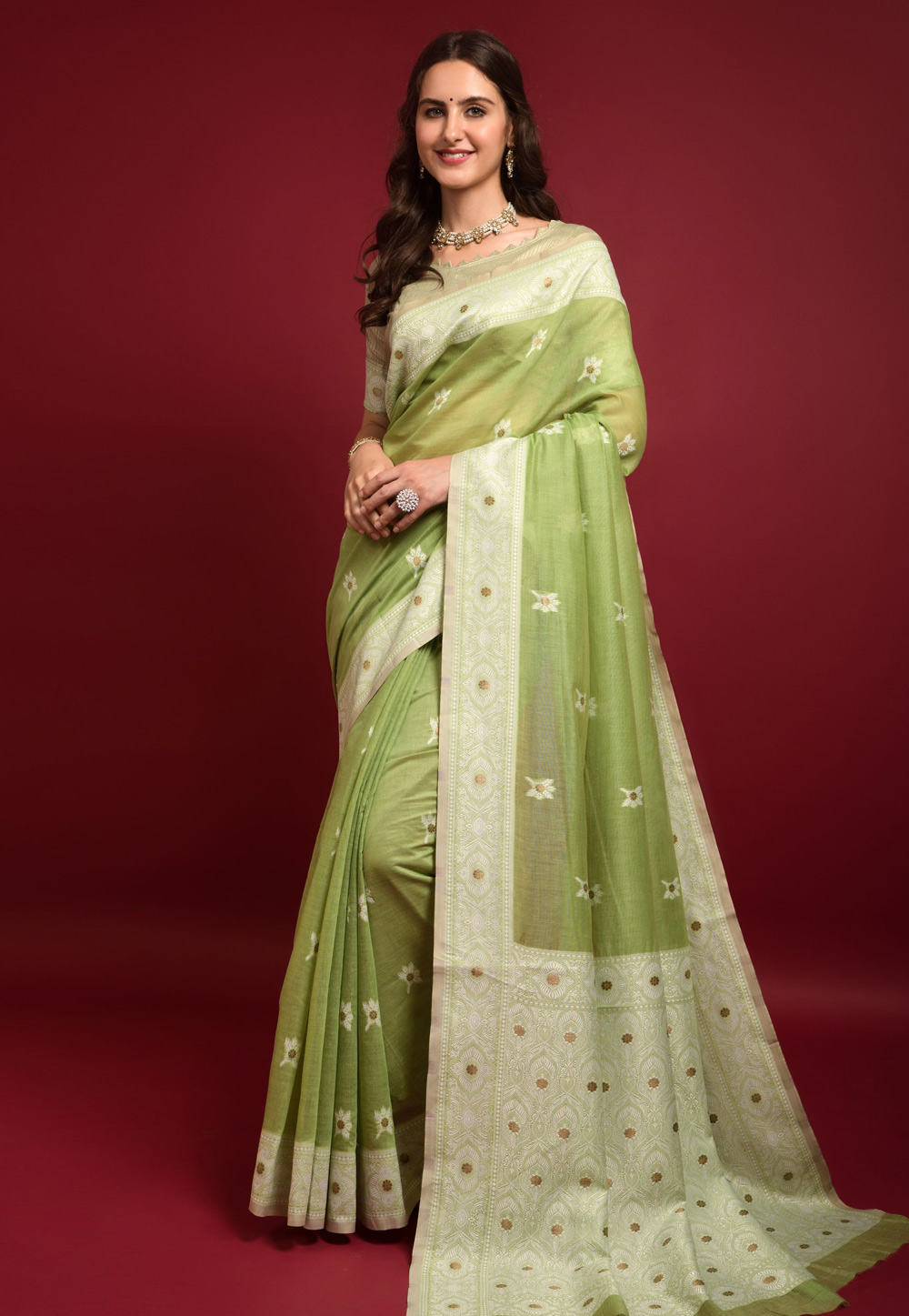 Light Green Banarasi Silk Saree With Blouse 245612