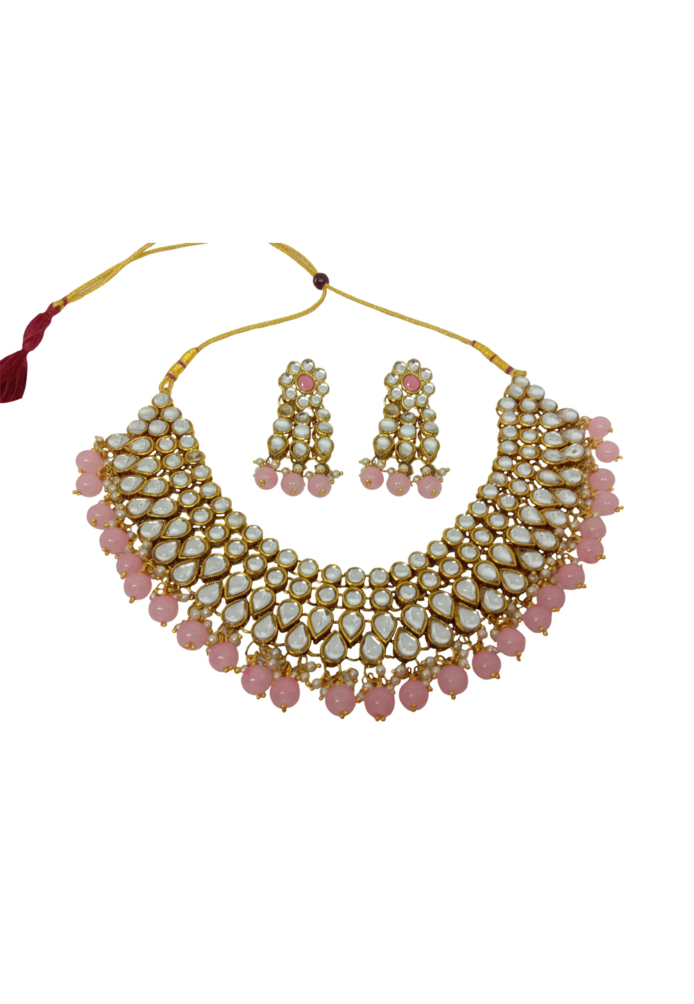 Pink Alloy Austrian Diamond Necklace Set With Earrings 228779