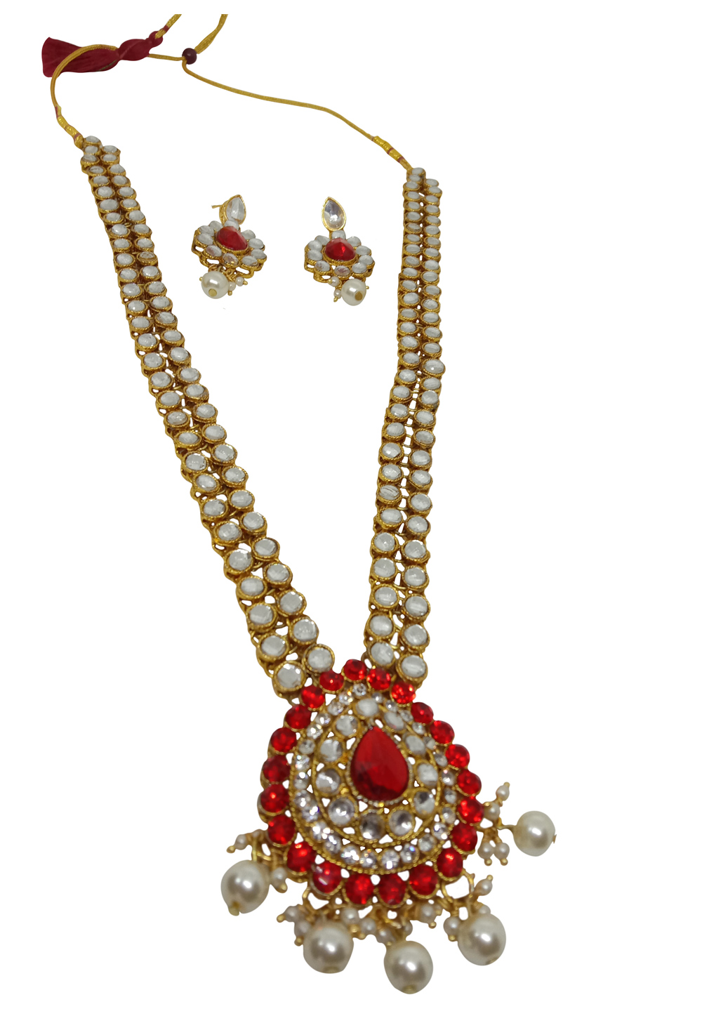 Red Alloy Austrian Diamond Necklace Set With Earrings 228780