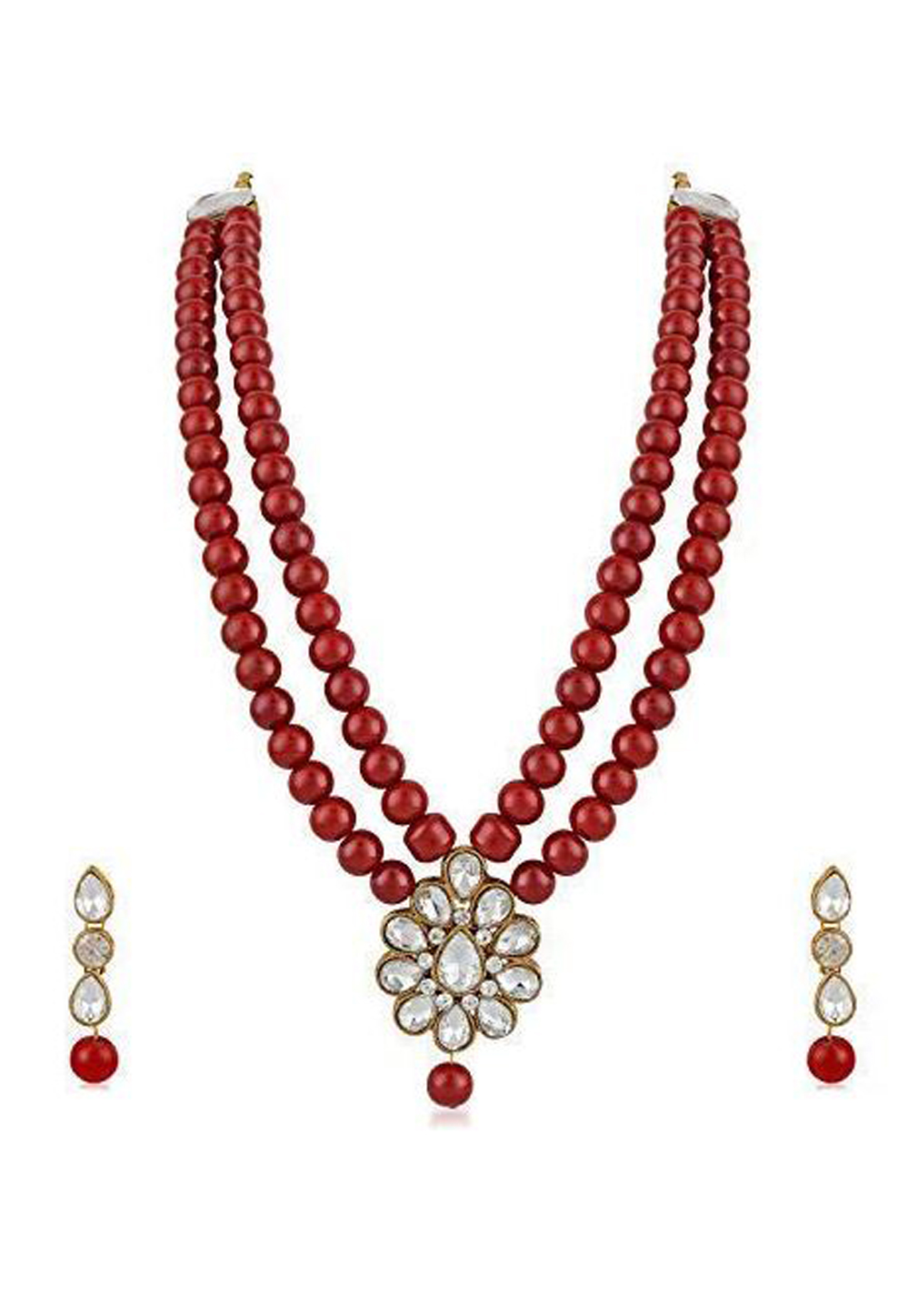 Red Alloy Austrian Diamond Necklace Set With Earrings 232340