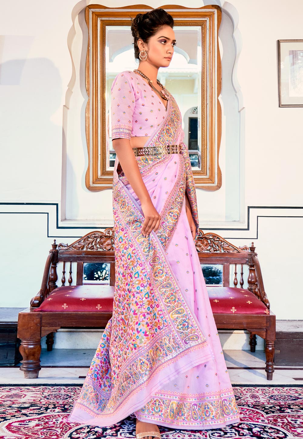 Light Pink Pashmina Saree With Blouse 264381