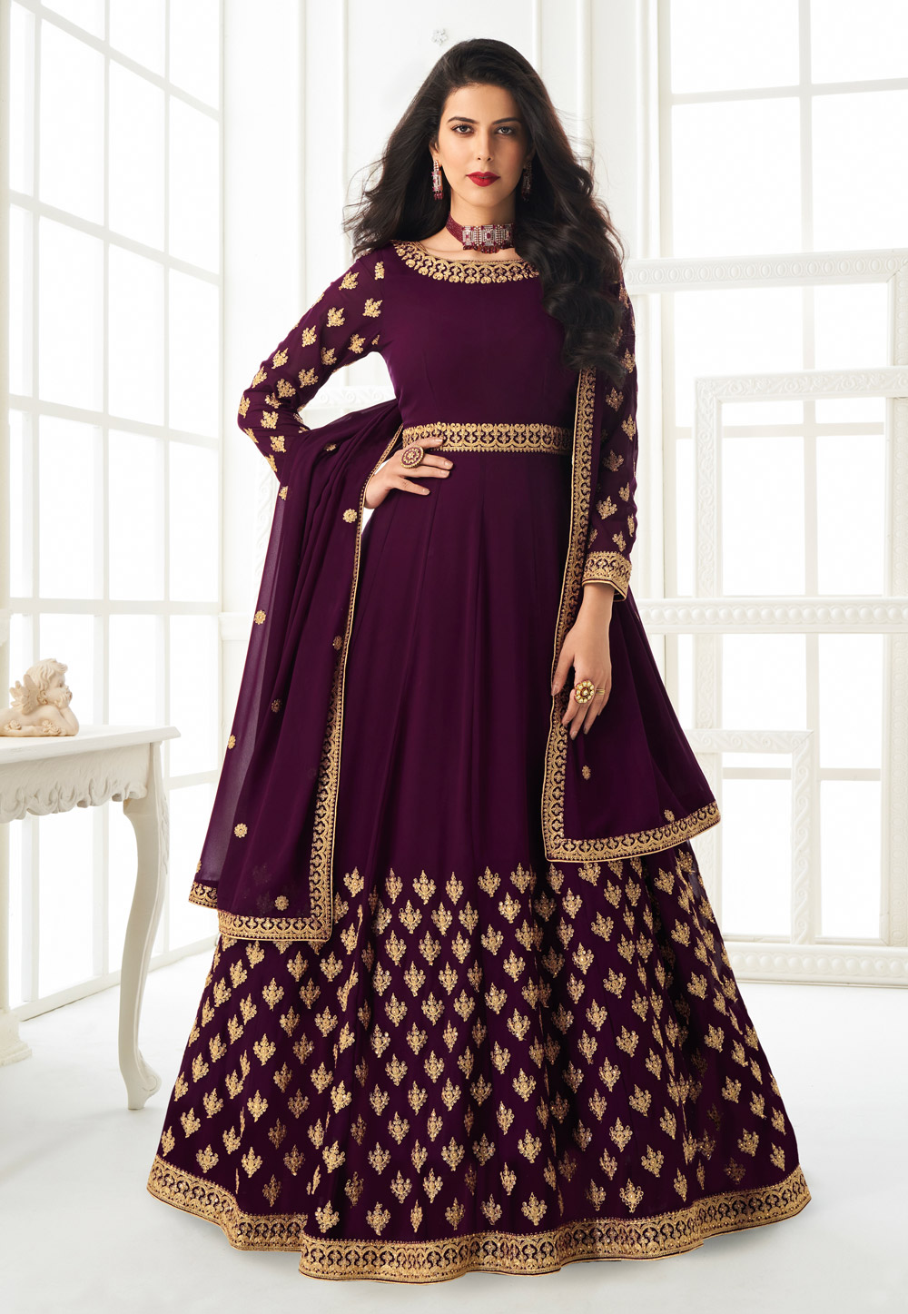 Purple Georgette Floor Length Anarkali Suit 222568