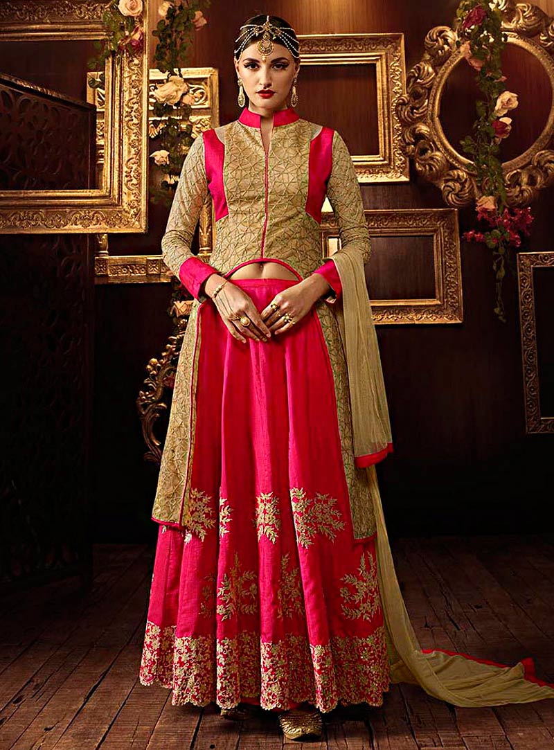 Heavy embroidery Chinese collar anarkali set - RENT