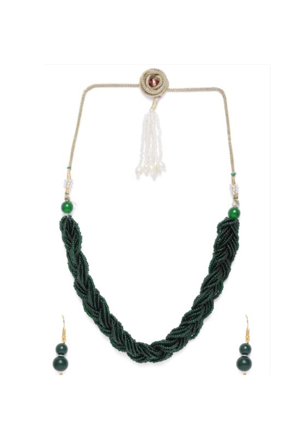 Green Alloy Austrian Diamond Necklace Set With Earrings 232347