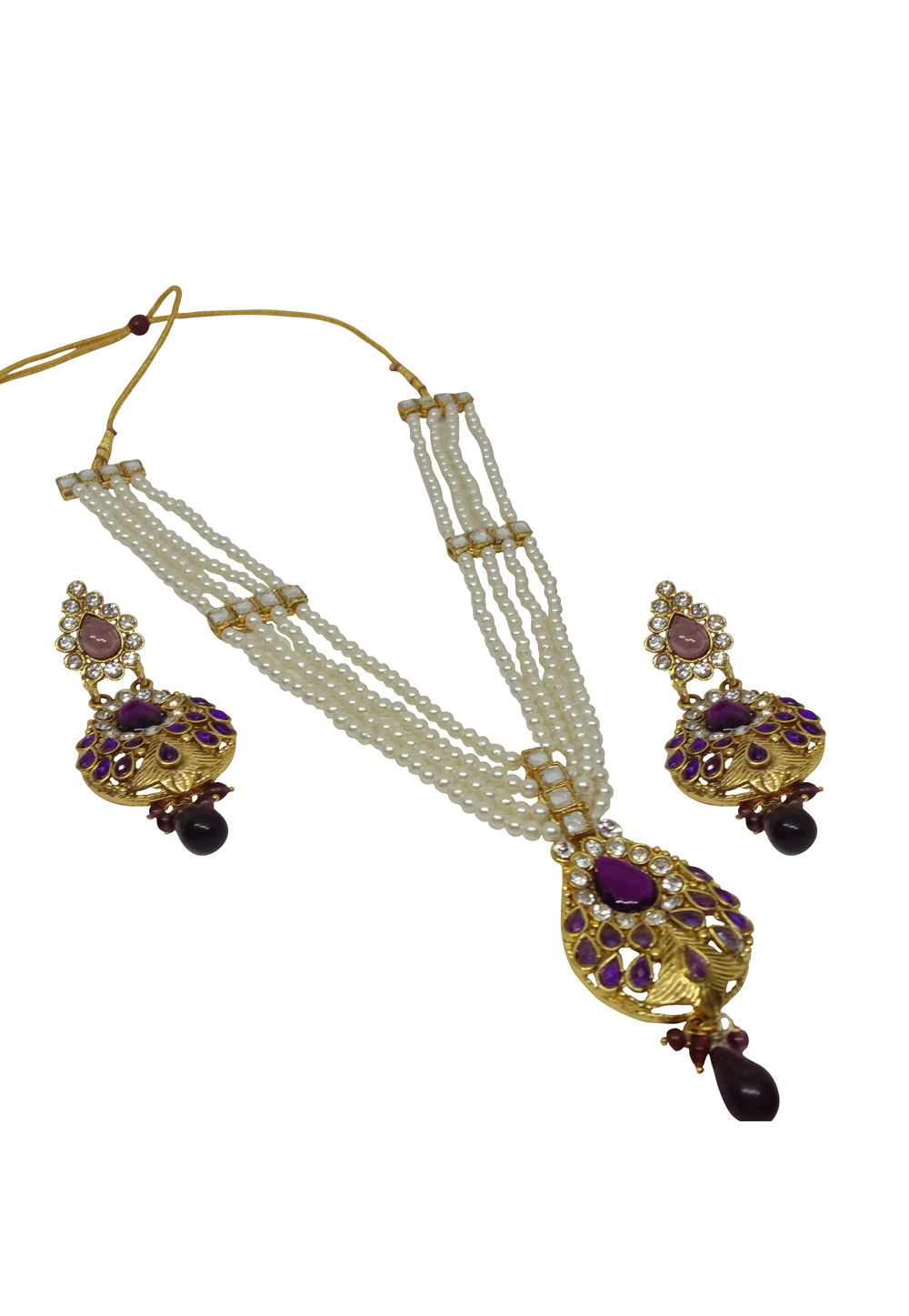 Purple Alloy Austrian Diamond Necklace Set With Earrings 232348