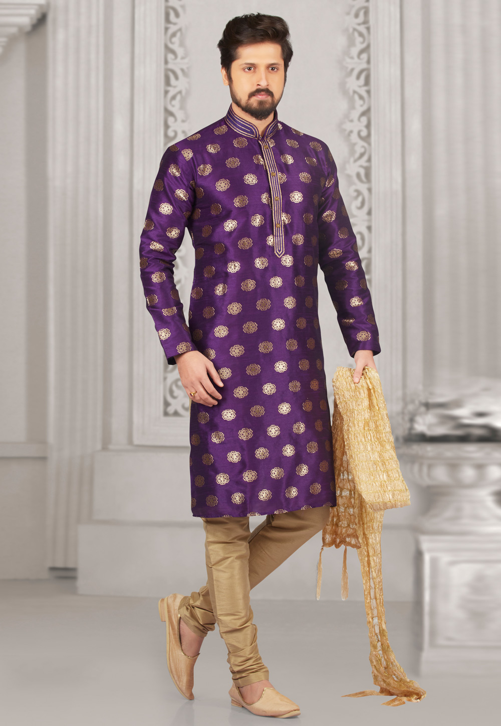 Purple Jacquard Readymade Kurta Pajama 154932
