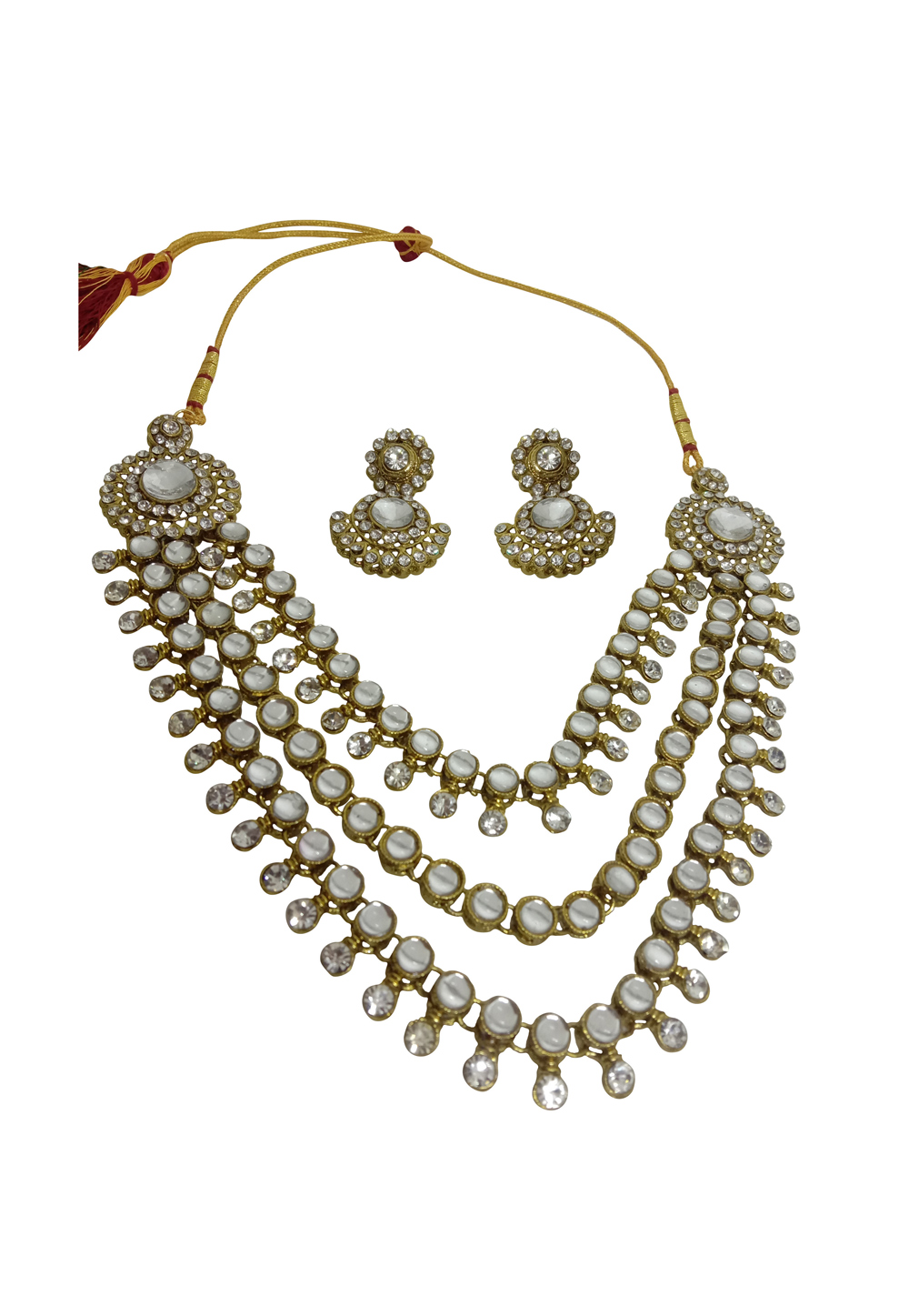 White Alloy Austrian Diamond Necklace Set With Earrings 232349