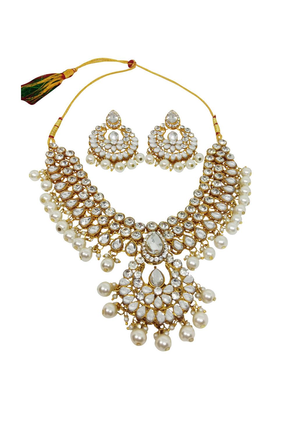 White Alloy Austrian Diamond Necklace Set With Earrings 232350