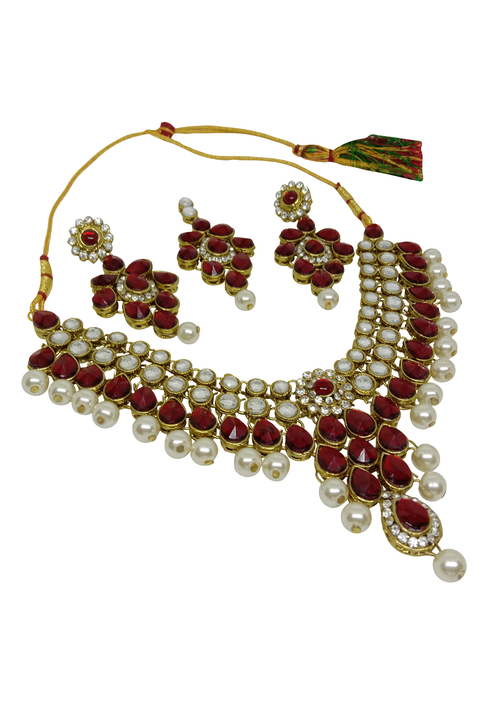 Maroon Alloy Austrian Diamond Necklace Set With Earrings and Maang Tikka 232353