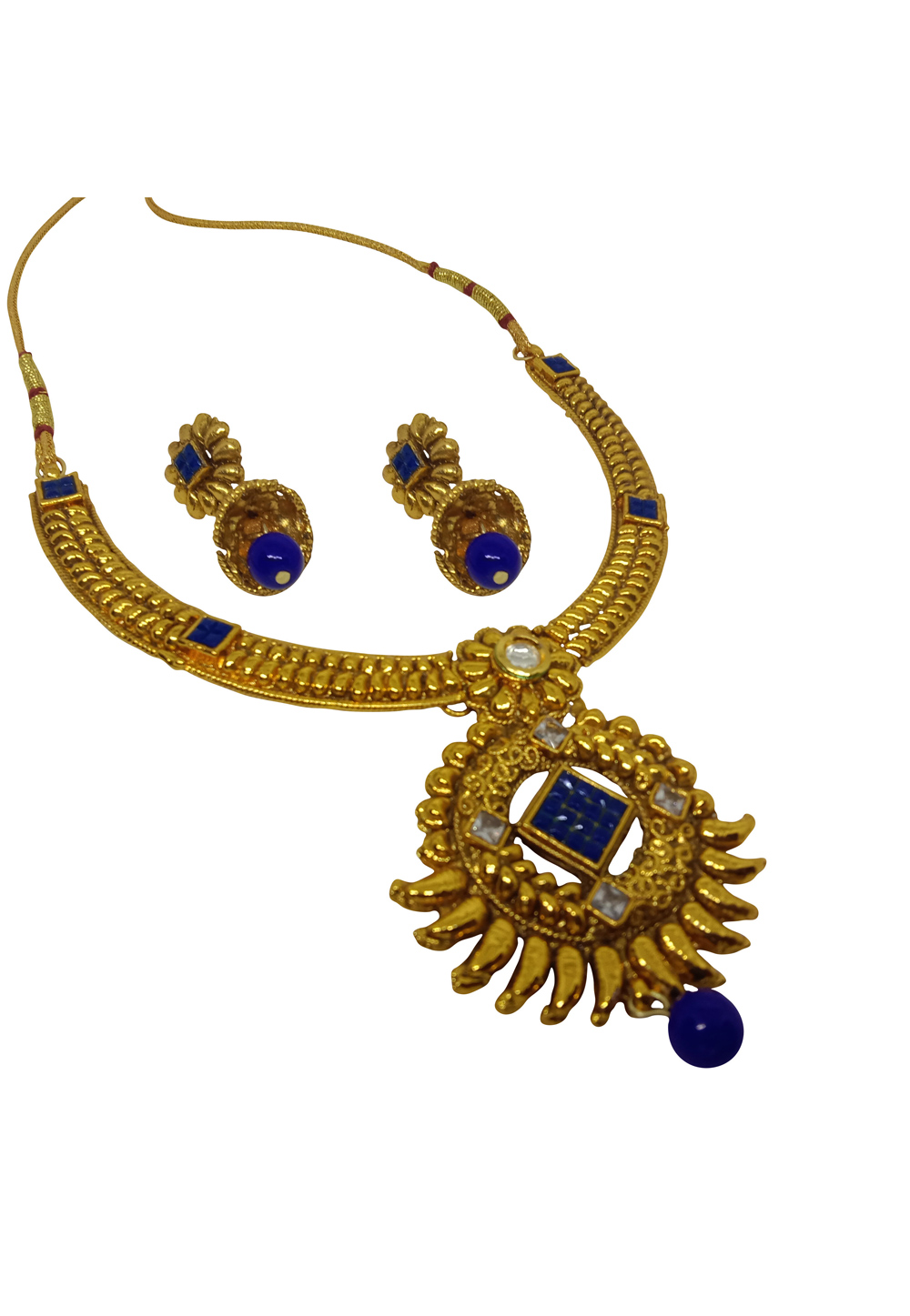 Blue Alloy Austrian Diamond Necklace Set With Earrings 232355