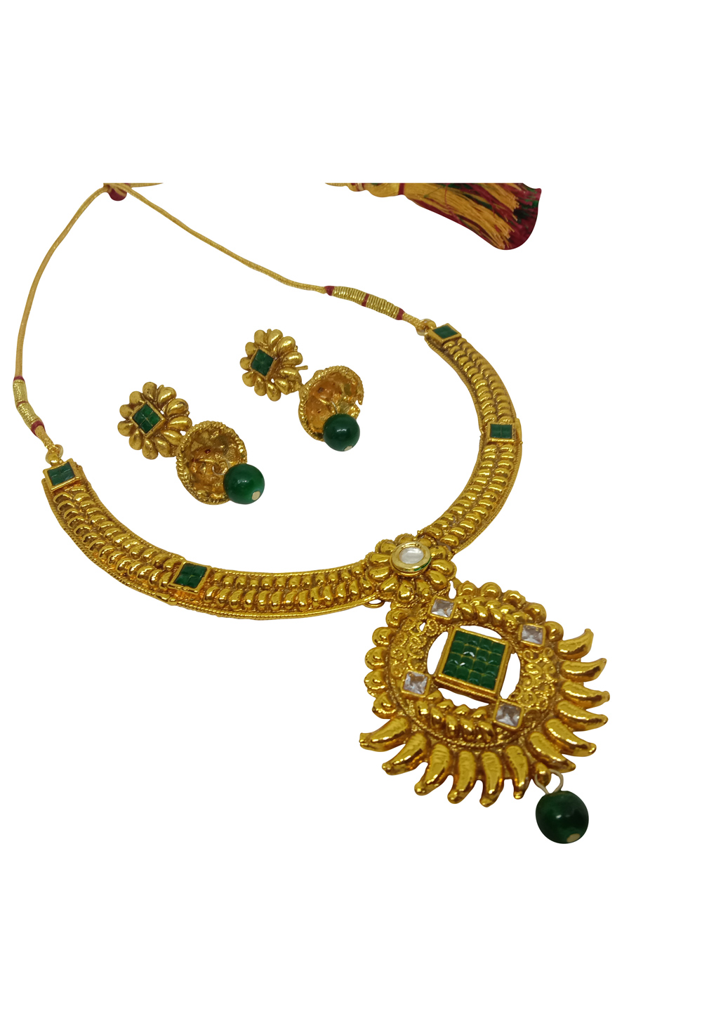 Green Alloy Austrian Diamond Necklace Set With Earrings 232356